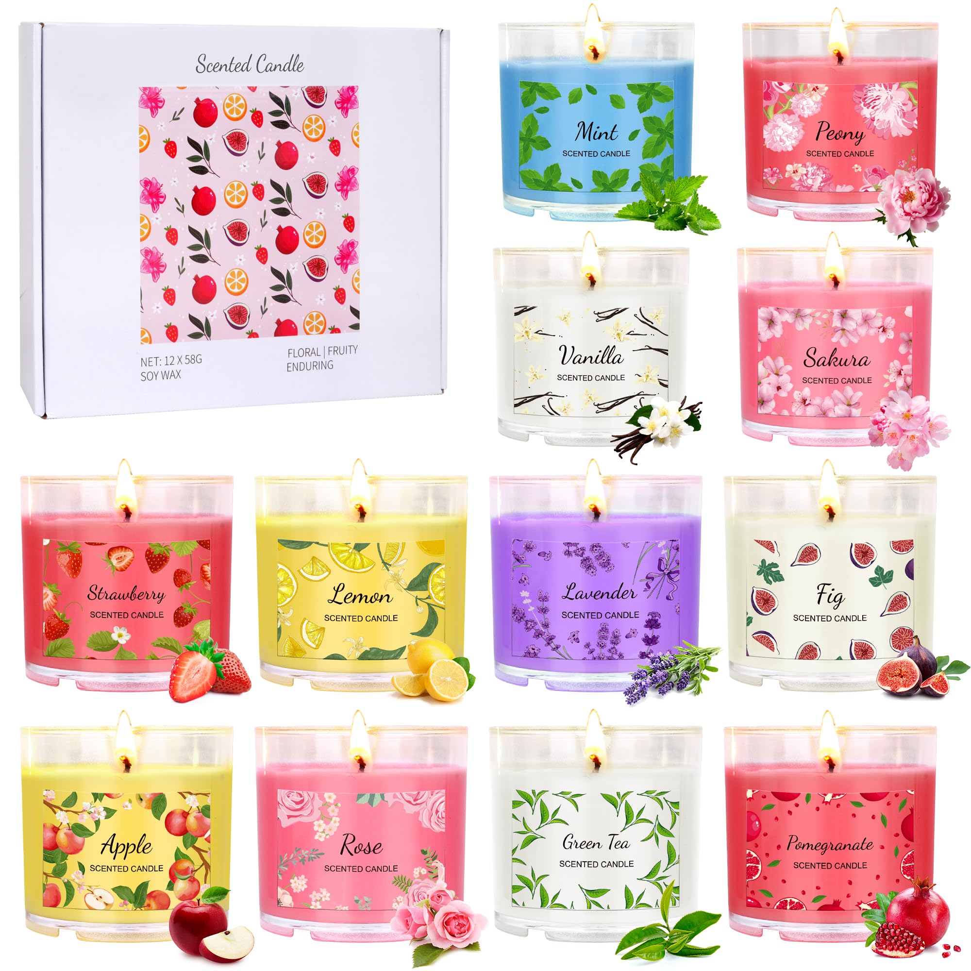 Scented Candles for Home, 12 Pack Candle Set for Women, Small Soy Candles Bulk, Mothers Day Gifts from Daughter - Mini Candle Gift Set for Bridesmaid Anniversary Birthday Valentines Christmas
