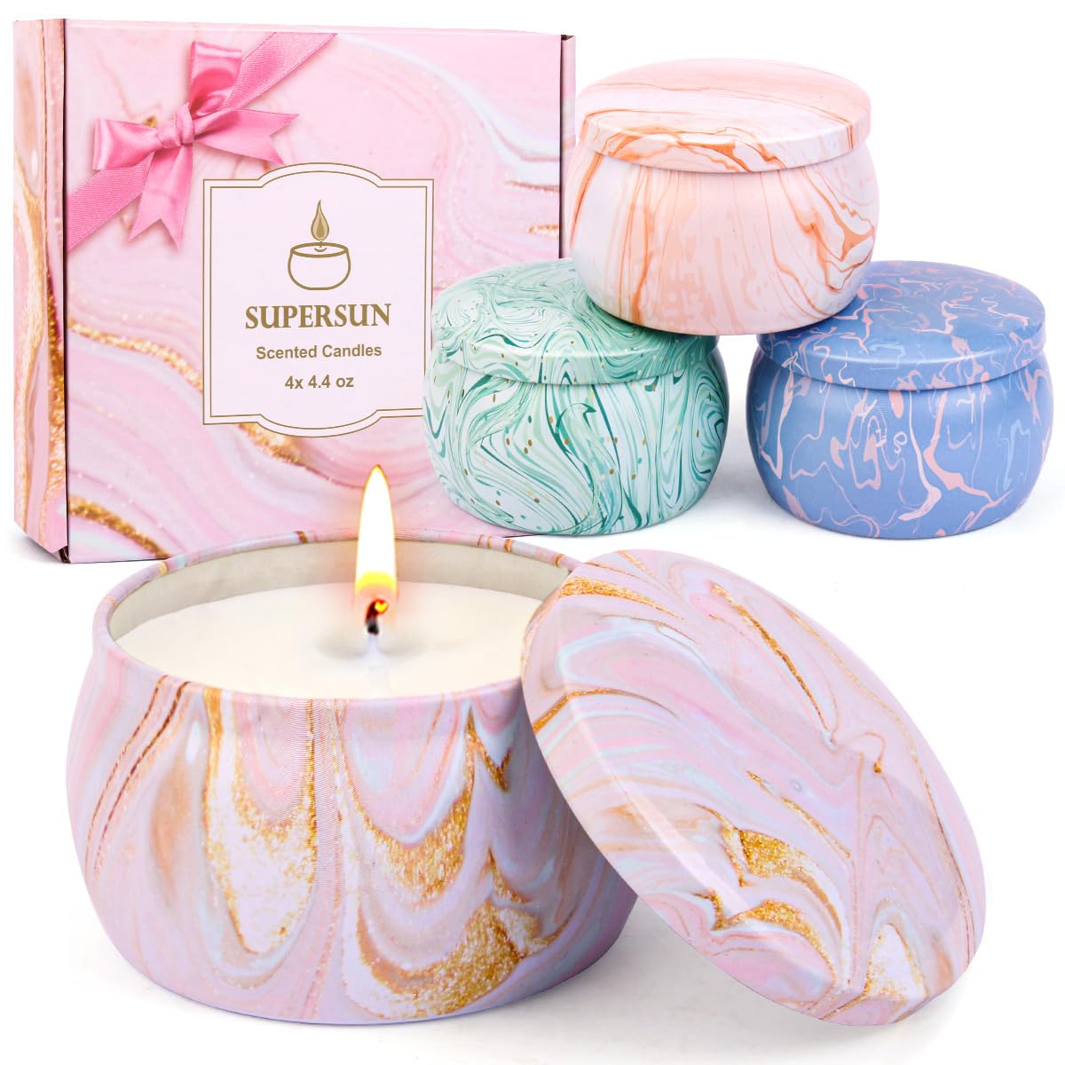 Candles Gifts for Women, Aromatherapy Candle Set, 17.6 oz 4 Pack Vanilla Lemon Fig Lavender Candle for Home Scented 120H Burning, Christmas Birthday Holiday Valentines Day Presents Small Gifts