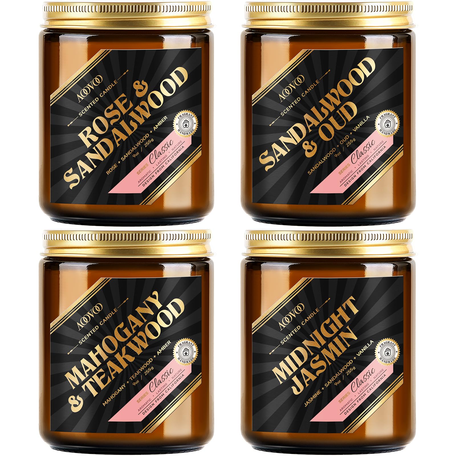 AOOVOO Scented Candles Set, Soy Candles for Home Scented, Aromatherapy Candle for Men Women, 4 Pack Candle Gift, 36 oz, 220 Hours Burn