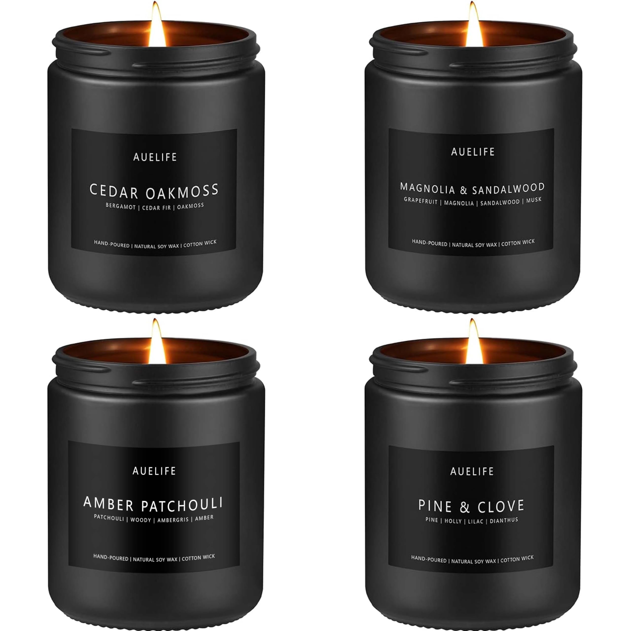 Scented Candles Set | Gifts for Men - 4 Pack Men Candle Set, Masculine Candle, Soy Candles for Home Scented -Scent of Cedar Oakmoss/Pine&Clove/Patchouli/Sandalwood