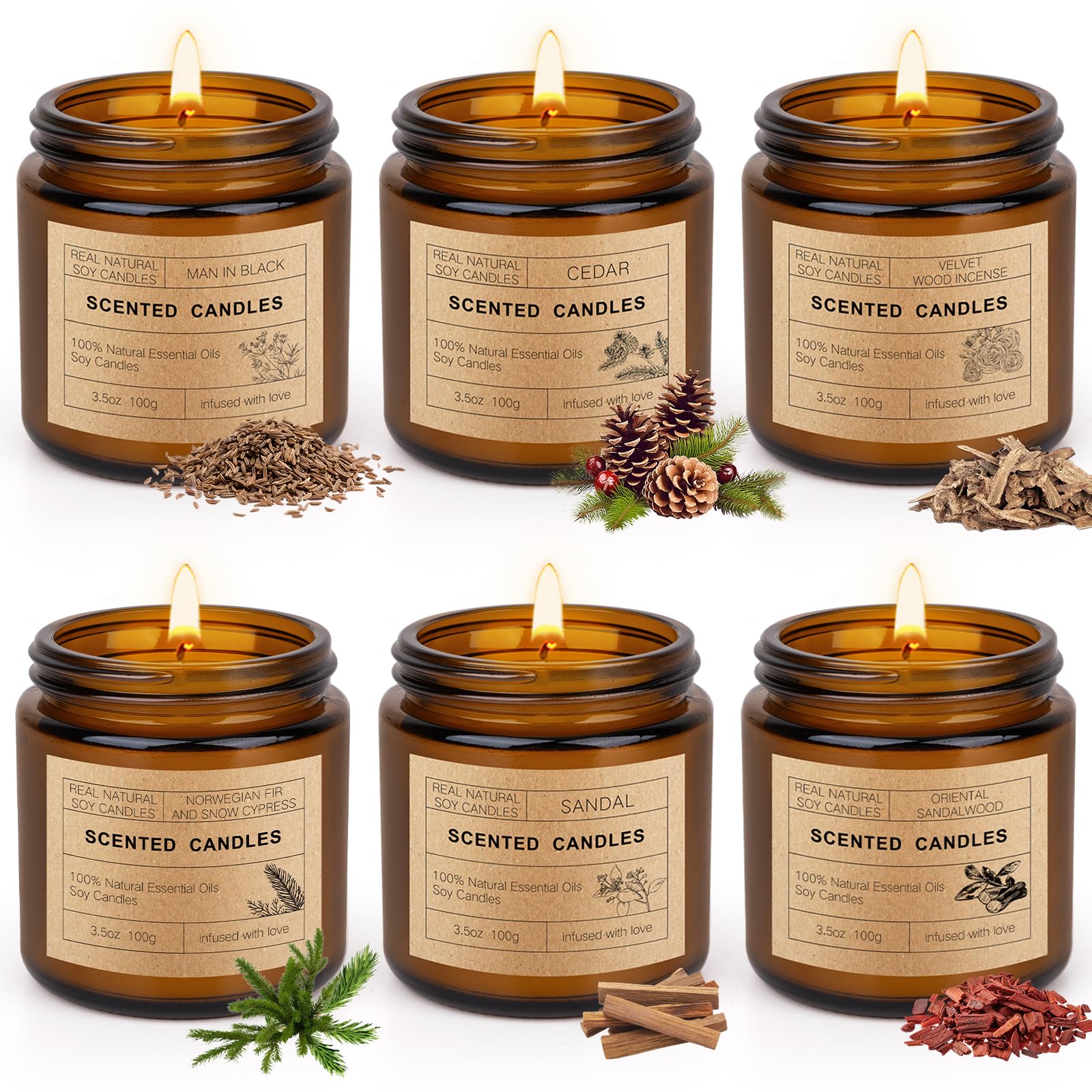 6 Pack Candles for Home Scented | Scented Candles Gifts Set for Women Men, Soy Wax Long Lasting Candle Set, Aromatherapy Jar Candle Gift for Birthday Valentine Thanksgiving Christmas Day Present