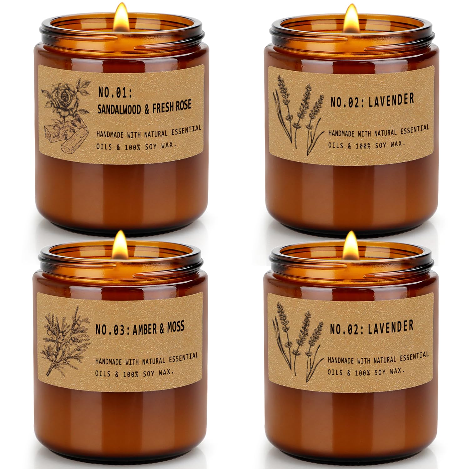 Candles for Home Scented, 4 Pack Candle Gifts for Woman, Large Lavender Rose Amber Aromatherapy Scented Candles, 220H Long Lasting Soy Wax Candle Set for Mother's Day, Birthday, Anniversary, Men