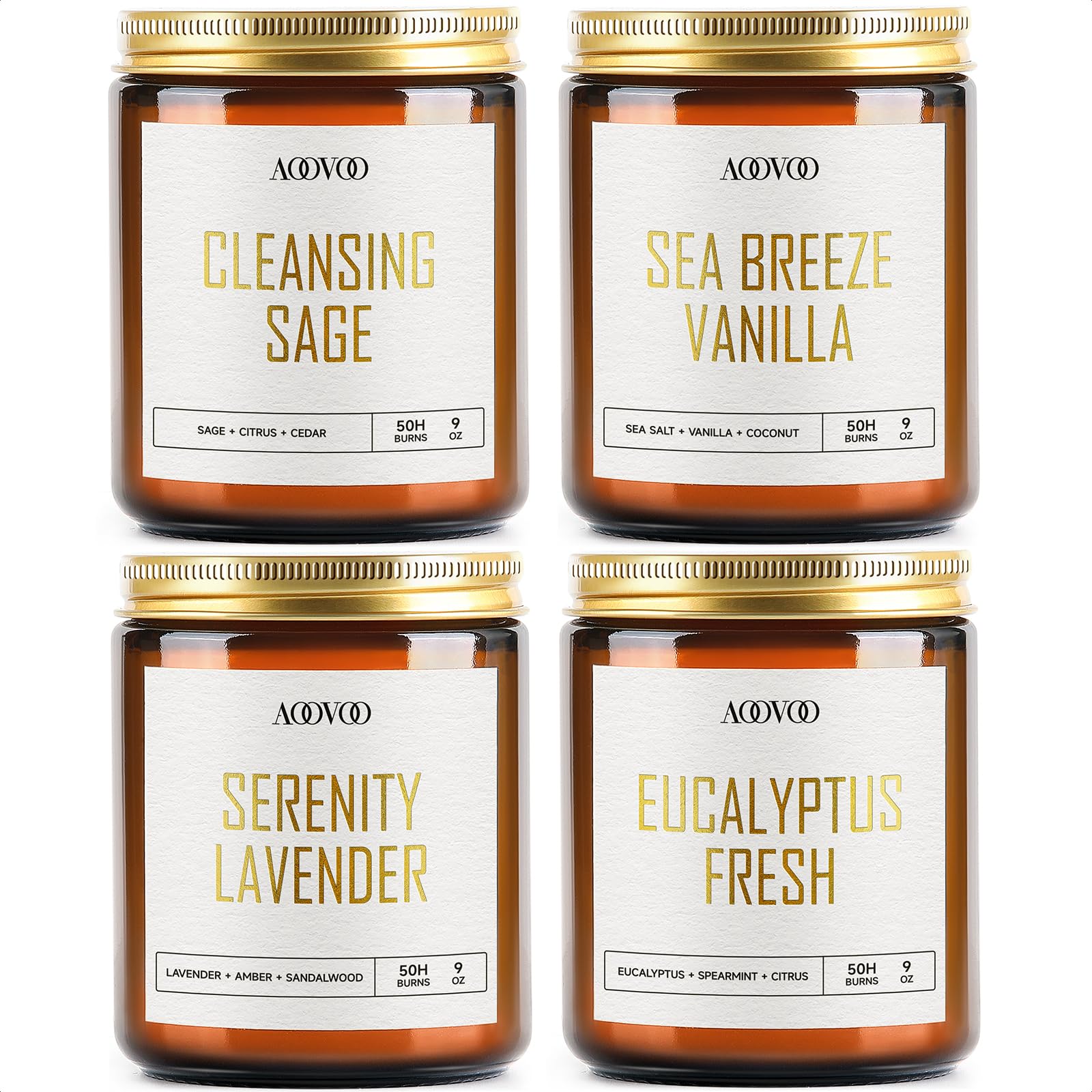 AOOVOO Candle Set - Scented Candles, 36 oz Soy Candles, Soy Candle for Home Scented, 4PC Lavender/Vanilla/Eucalyptus/Sage