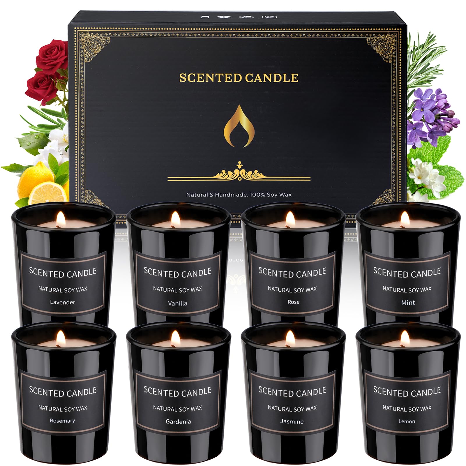 8 Pack Scented Candles for Home, Scented Candles Gifts Set for Men, Smoke-Free Strong Fragrance Long Lasting, Aromatherapy Candles Gifts for Women, Christmas Valentine Birthday Men