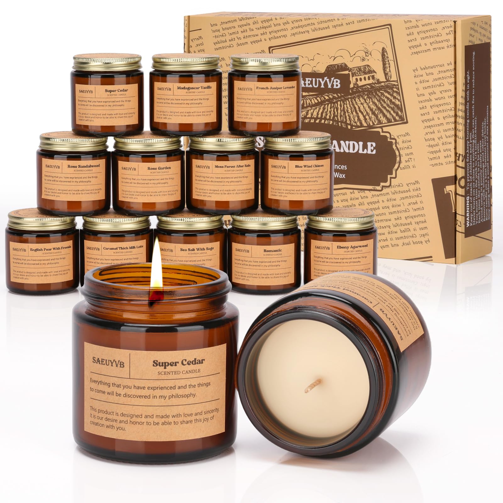 12 Pack Candles for Home Scented,Scented Candles Gift Set for Women,Natural Soy Wax Amber Jar Candle Set for Men,Aromatherapy Candle for Birthday,Mother's Day,Father's Day,Anniversary.