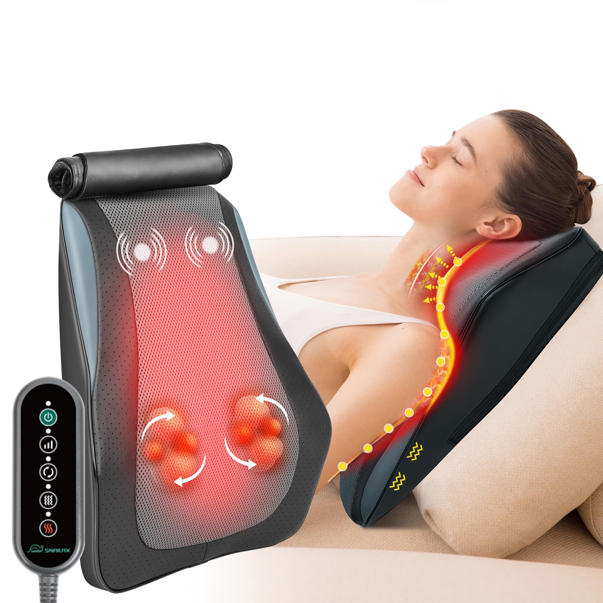 Snailax Back Massager for Back Pain Deep Tissue, Shiatsu Lower Back Neck Massager with Heat, 3D Kneading Massage Pillow for Neck Shoulder Legs, Christmas Gifts for Mom, Dad, Women