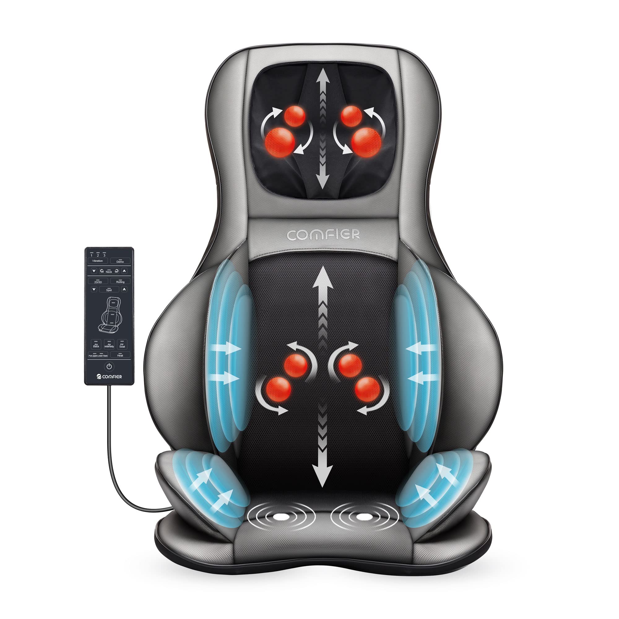COMFIER Shiatsu Neck Back Massager with Heat, 2D ro 3D Kneading Massage Chair Pad, Adjustable Neck Massage,Seat Massager for Full Body Relaxation, Christmas Gifts for Dad Mom Women Men,Dark Gray