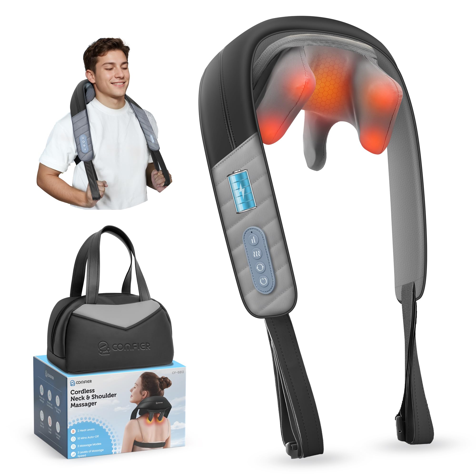 COMFIER 4D Neck Massager for Pain Relief Deep Tissue,Wireless Back Massager, Hands-Free Massage Pillow for Neck and Shoulder Pain, Gift for Mom Dad Women Men