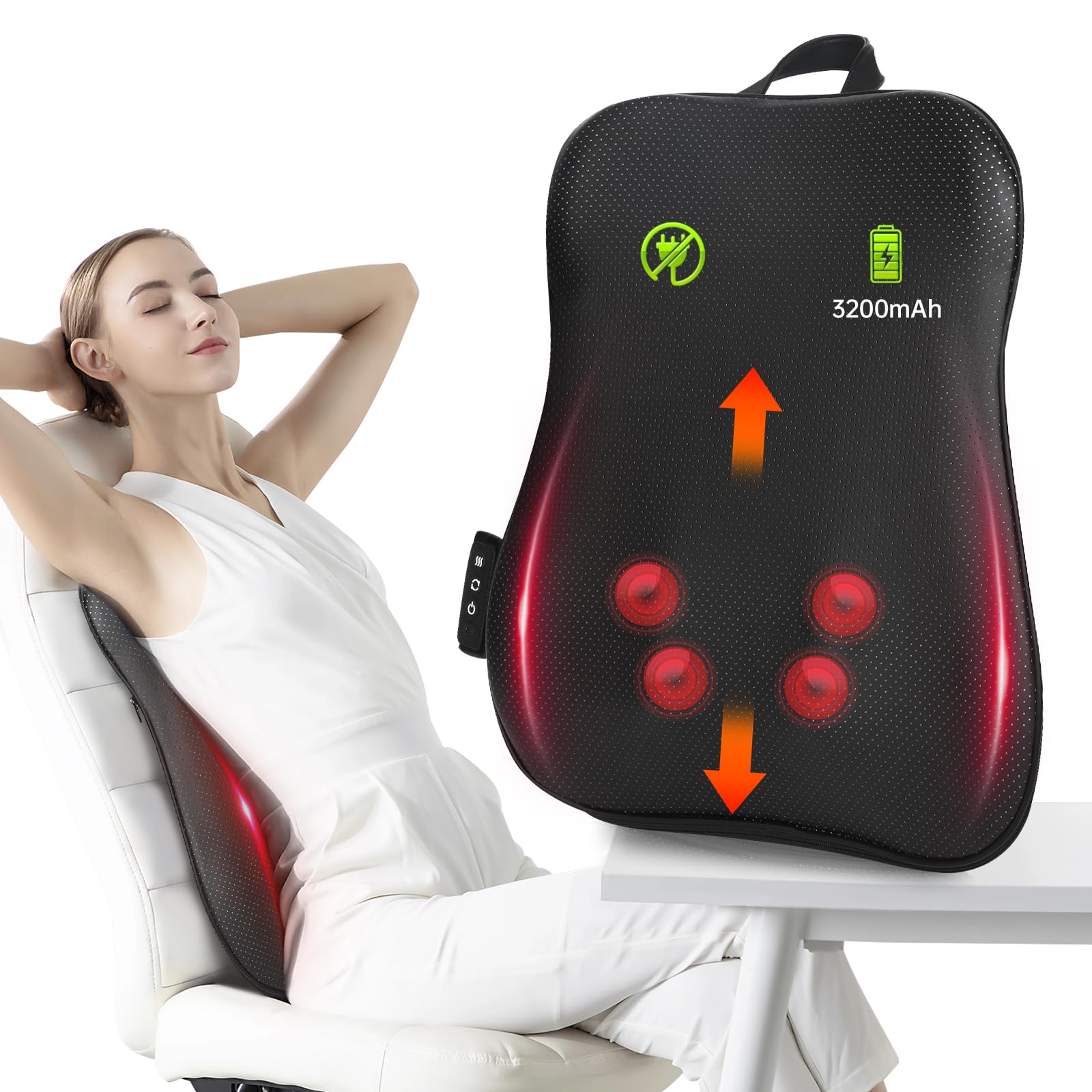 Walking Back Massager with Heat,Cordless Back Massager for Pain Relief Deep Tissue,3D Kneading Portable Massage for Full Back,Shoulders,Lower Back Massager for Home Office Use,Gifts for Lover