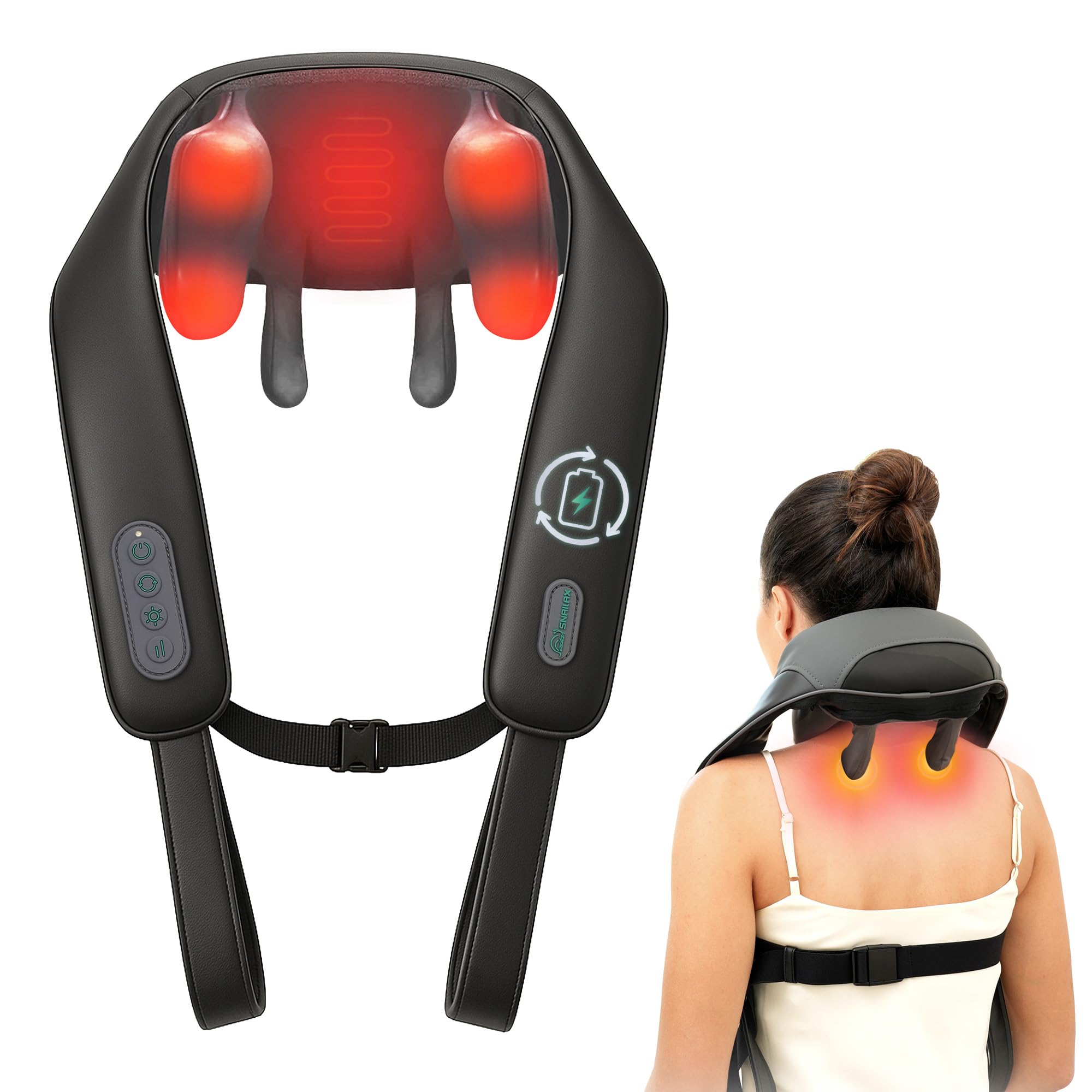 Snailax Cordless Neck Shoulder Massager with Soothing Heat, Upgarded 4D Deep Tissue Kneading, Shiatsu Back Massager Pillow for Neck, Traps, Back, Gifts for Men Women Mom Dad