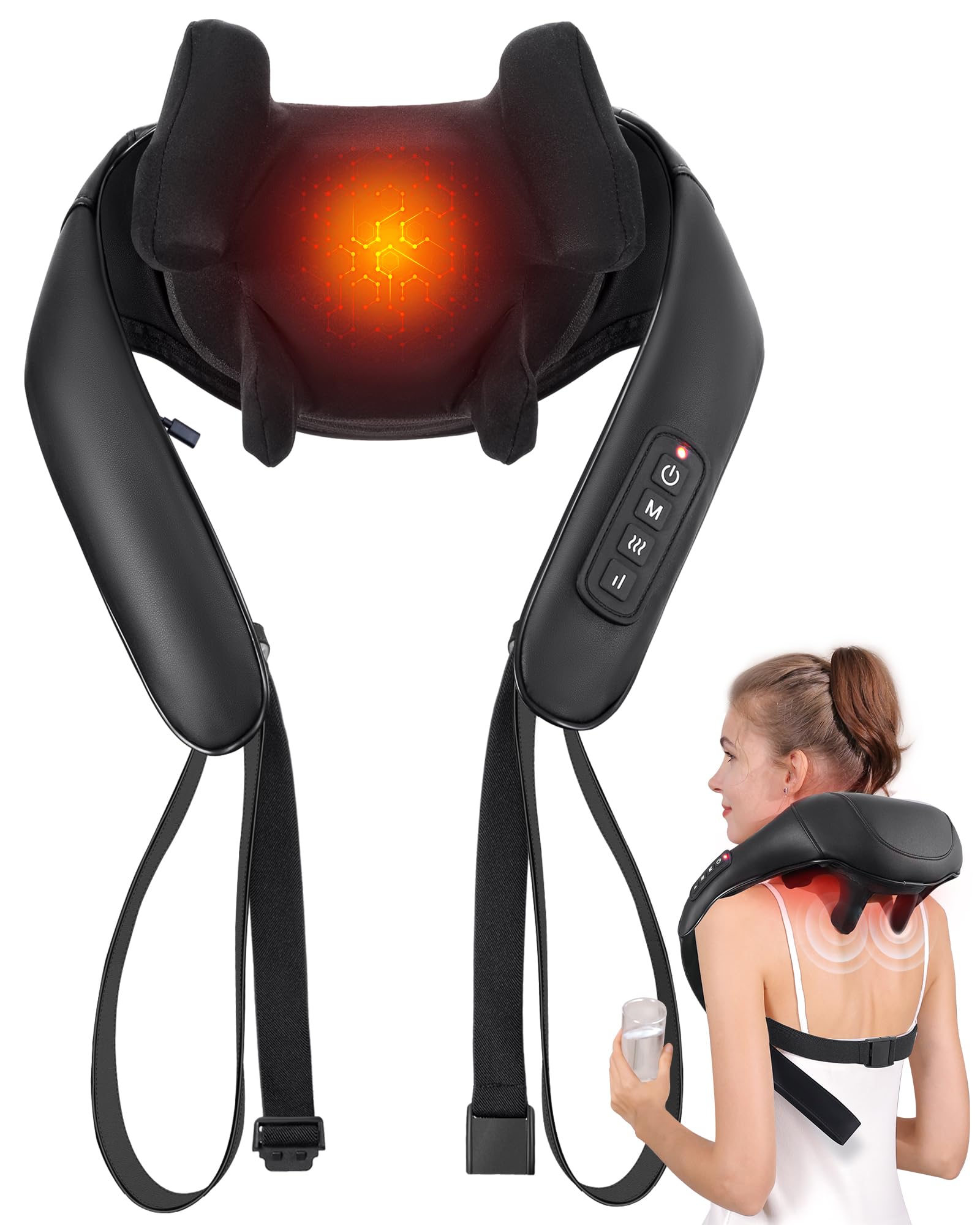 Shiatsu Back and Neck Massager, Cordless Shoulder Massager with Heat, Electric Deep Tissue 3D Kneading Massage Pillow for Shoulder, Leg, Body Muscle Pain Relief, Gifts for Men Women