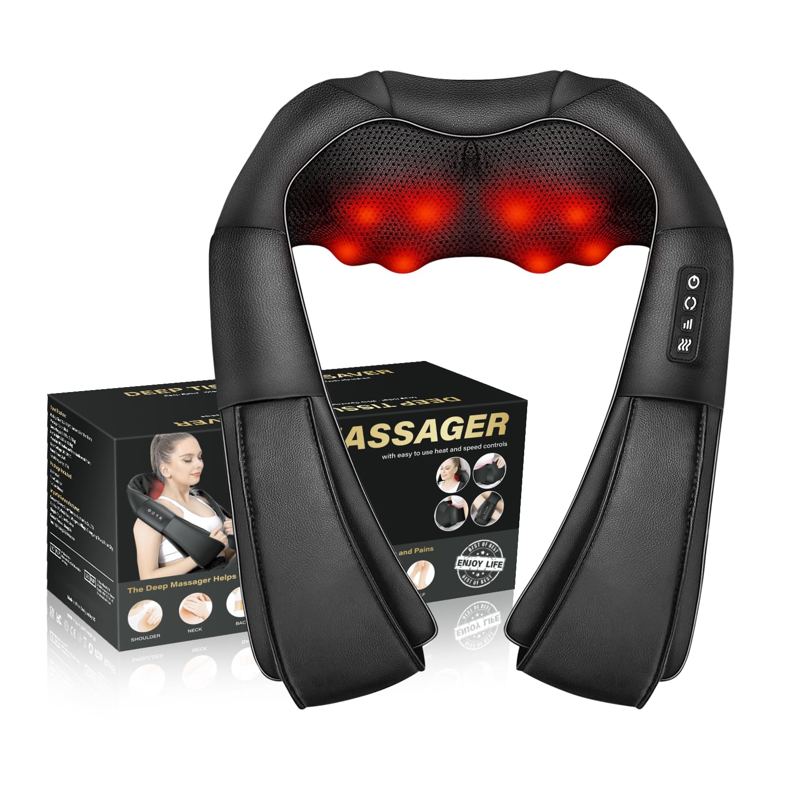 Shiatsu Neck Massager, Electric Neck and Back Massager with Heat, 3D Kneading Massage Pillow for Back, Shoulder, Muscle Pain Relief, Office & Home & Car Use, Fits for Parents