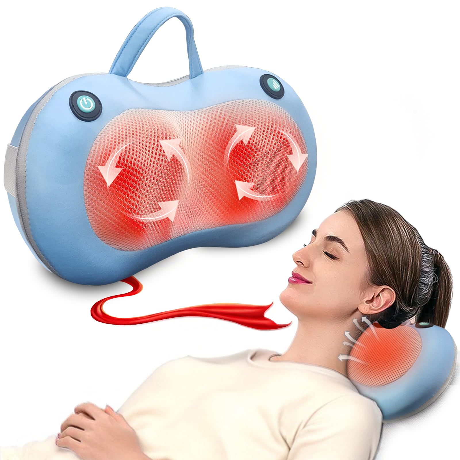 Mothers Day Gifts for Mom Wife,Neck Massager for Pain Relief,Birthday Gifts for Women Men Mom Dad,Shiatsu Back and Neck Massager with Heat,Deep Tissue Kneading 3D Electric Pillow(Blue)