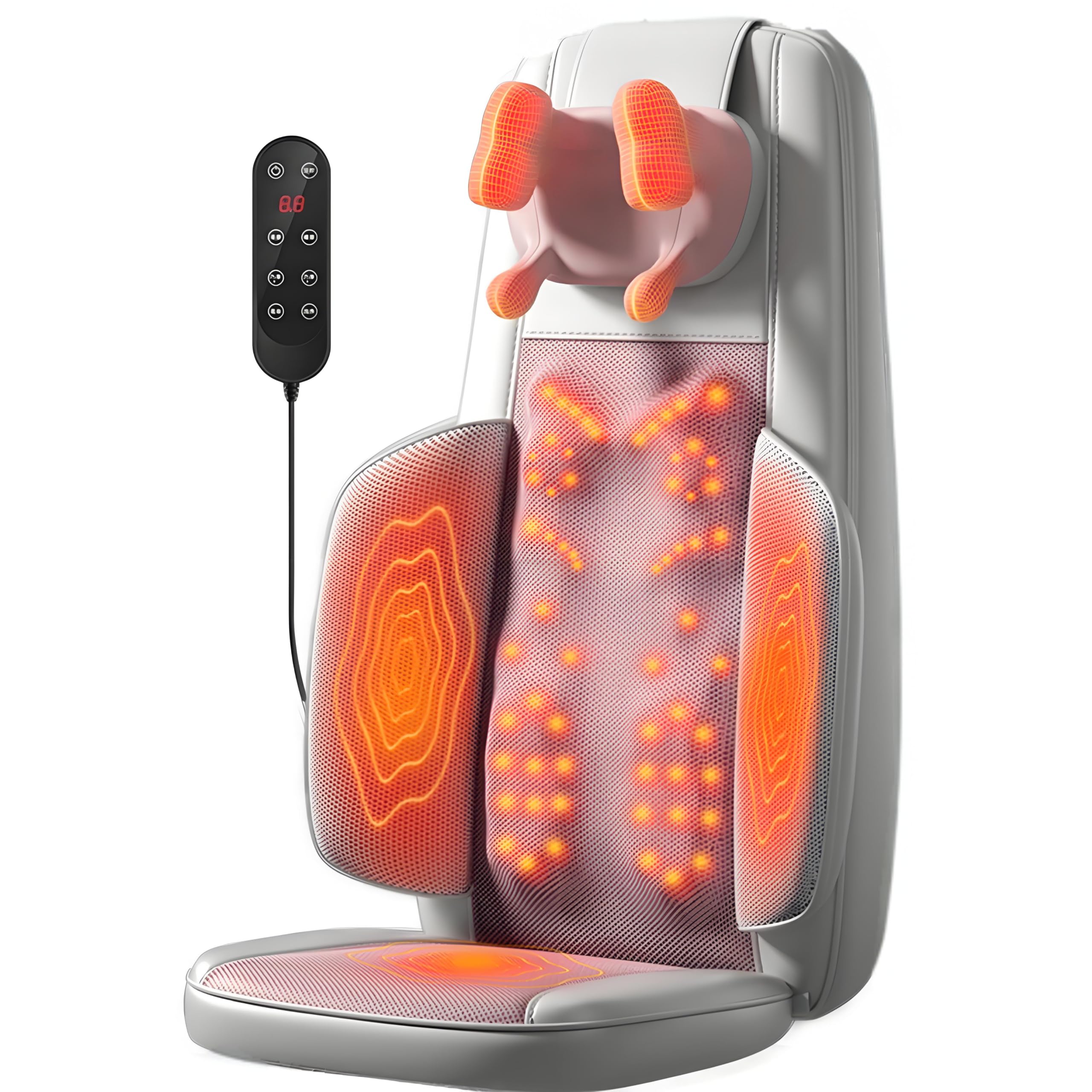 Shiatsu Neck Back Massager w/Heat - Rolling Electric Back Massagers Chair Pad for Office, Car, Home Seat use - Adjustable Intensity Full Body Massage Gifts for Dad Mom Women Men