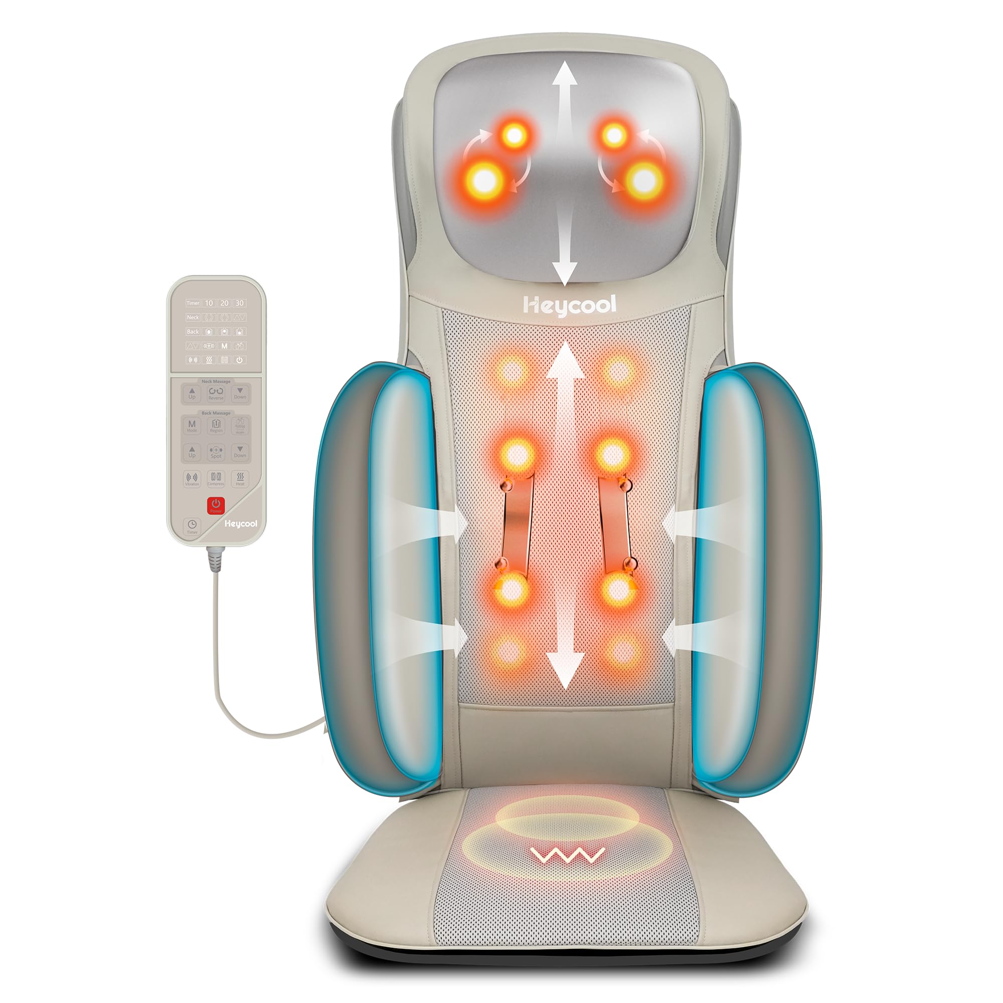 Shiatsu Neck Back Massager with Heat, 2025 Upgraded Massage Chiar Pad with Height Adjustment, Compression, Vibration, Full Body Seat Massager for Home, Office, Gifts for Men, Women