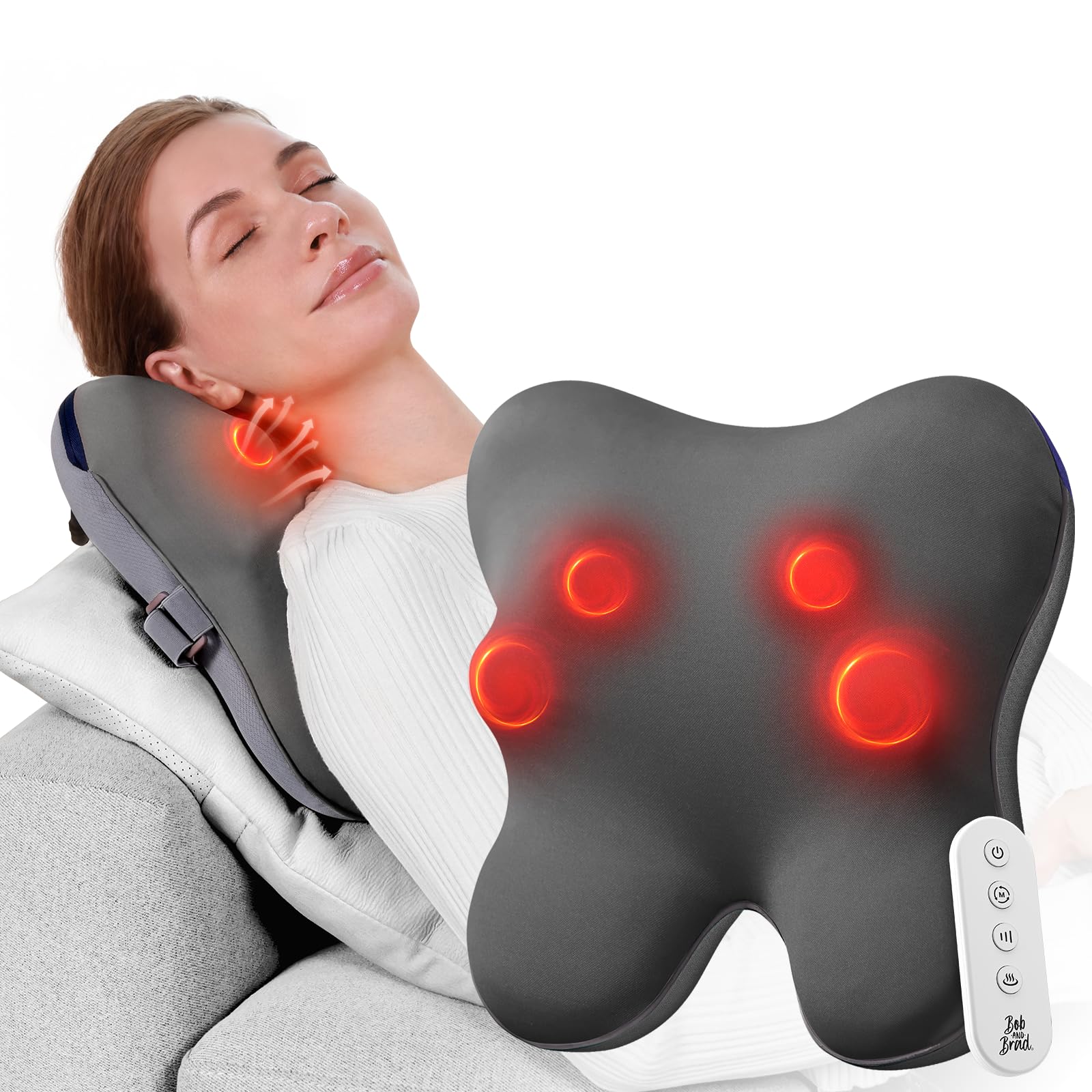 BOB AND BRAD Back Massager with Heat and Remote, EZBack Plus Neck Massager for Pain Relief Deep Tissue, Shiatsu Massage Pillow with 3 Level for Full Body, FSA HSA Eligible Mothers Day Birthday Gifts