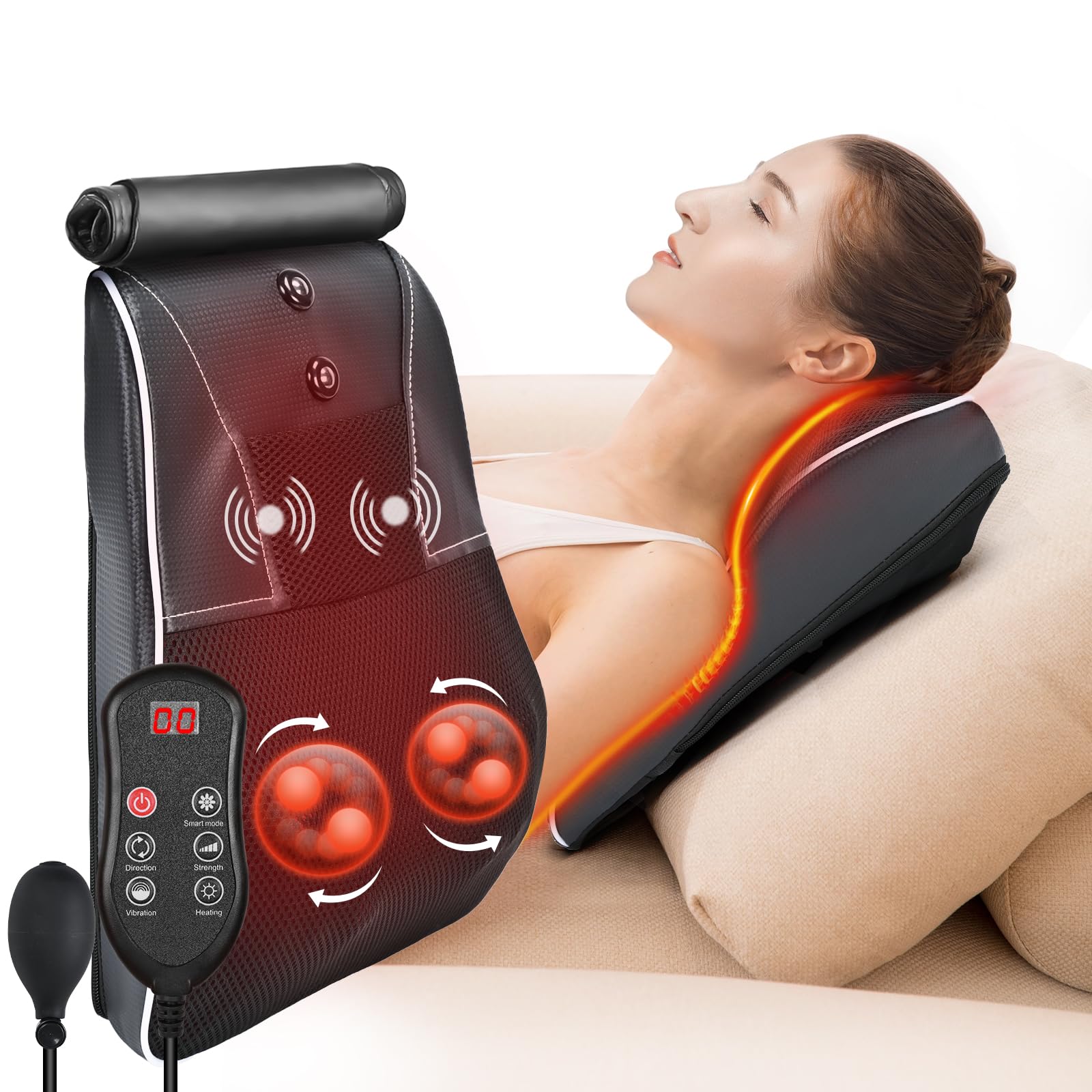 Shiatsu Neck and Back Massager with Heat,Neck Massager for Pain Relief deep Tissue,3D Kneading Massage Pillow for Back,Shoulder,Leg,Gifts for Mom,Dad,Women