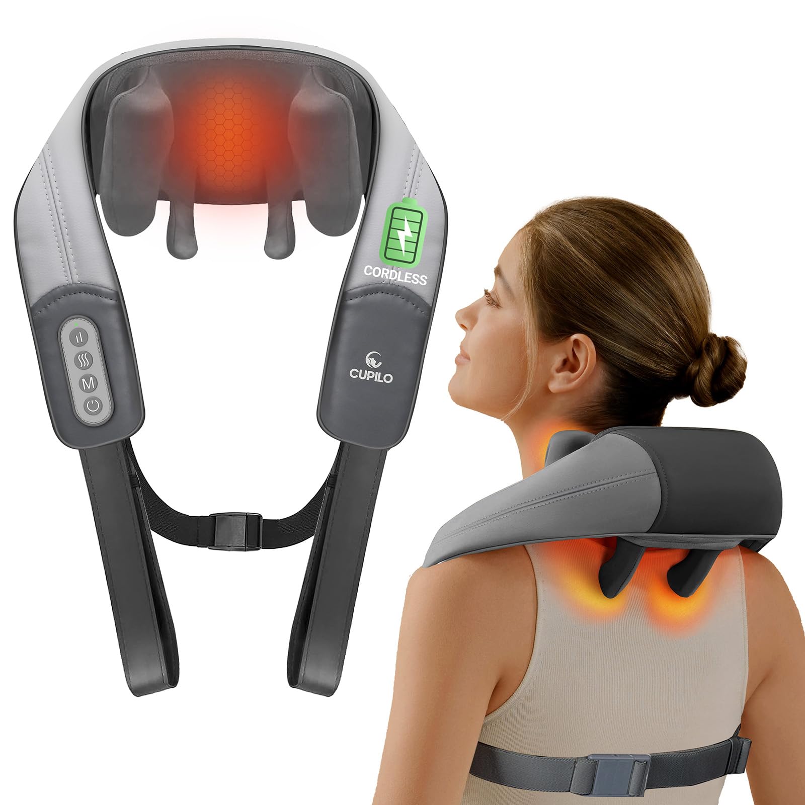 Shiatsu Neck and Shoulder Massager with Heat - FSA or HSA Eligible, Cordless 4D Deep Tissue Kneading Massager, Rechargeable Massage for Neck, Shoulder and Back, Ideal Gifts for Women,Men
