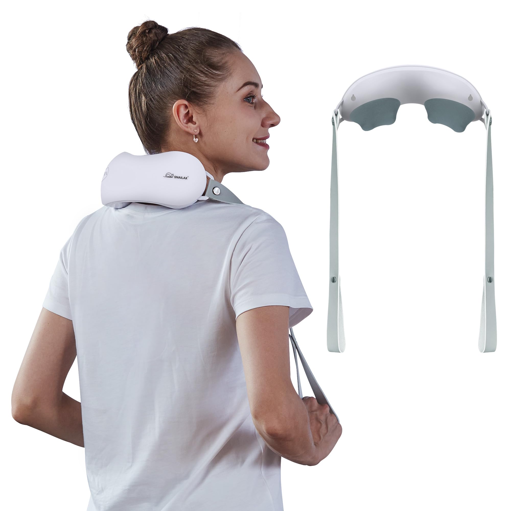 Snailax Cordless Neck Massager with Heat, Shiatsu Back Massage Pillow,Electric Portable Massager for Neck Shoulder,Back,Leg Muscle Pain,Gifts, Rechargeable Lightweight,Office,Home,Travel Use