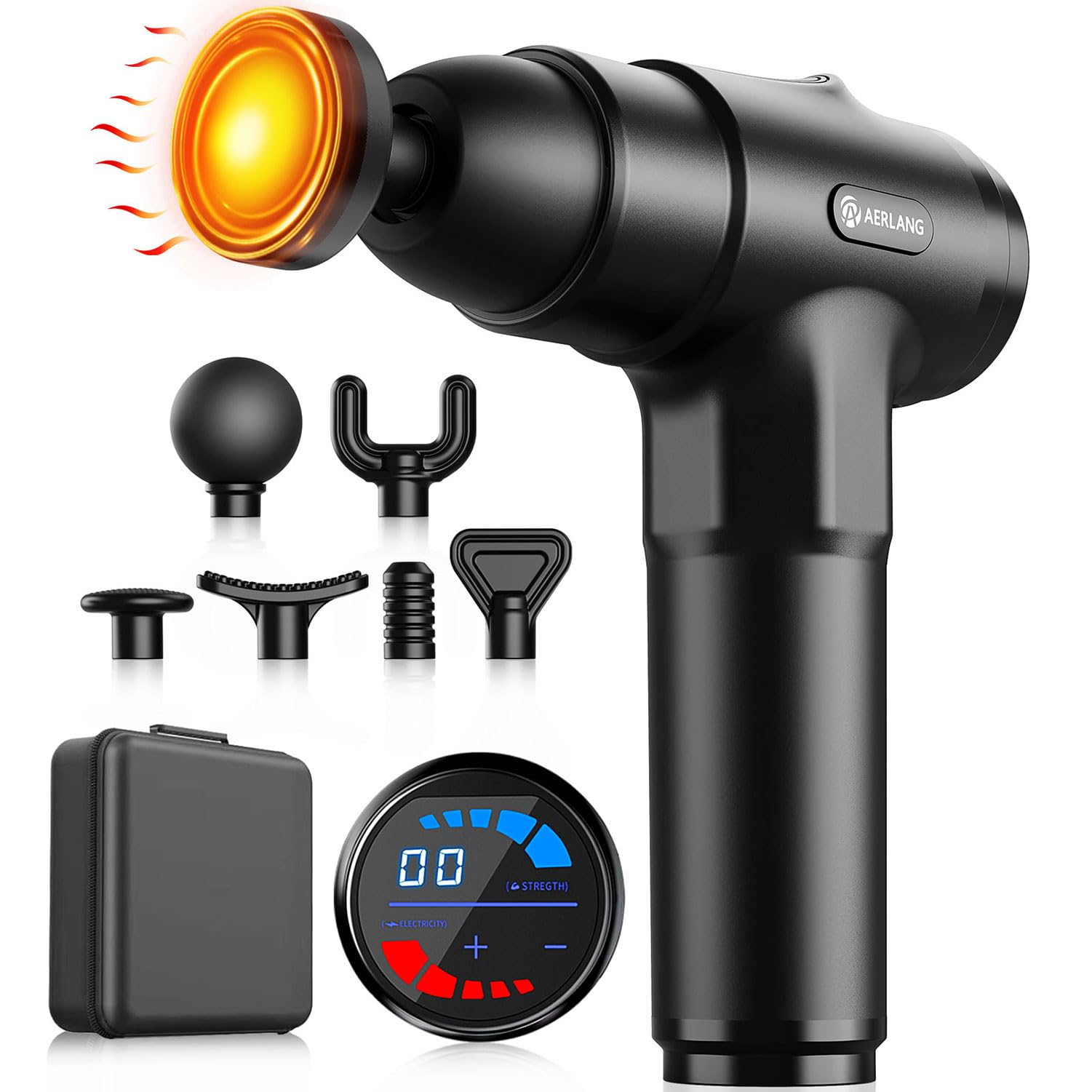 AERLANG Massage Gun with Heat,Deep Tissue Massage Gun, Back and Neck Massager for Pain Relief,Muscle Percussion Massager,Handheld Messager with 7Heads&Silent,Birthday Gifts for Men