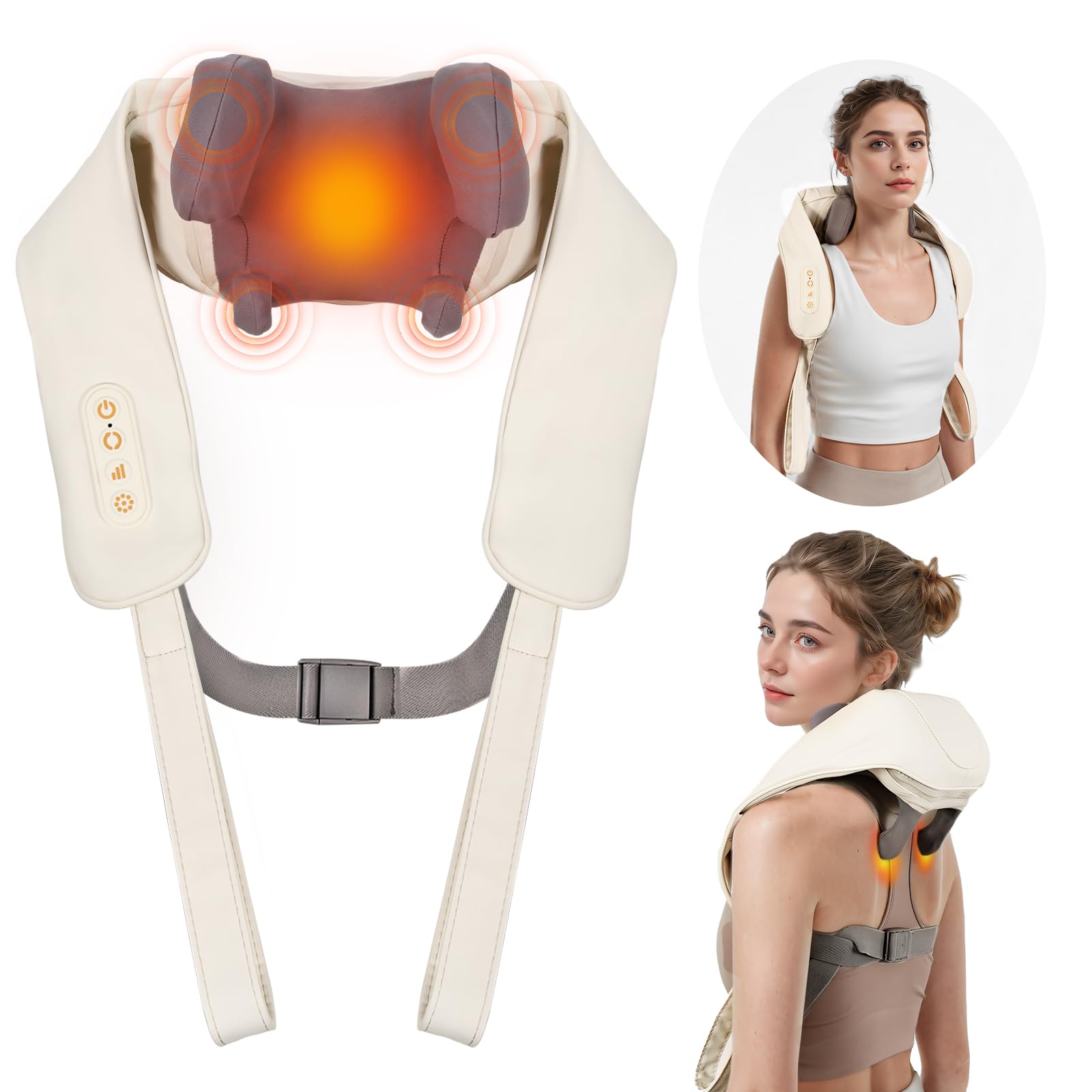 arboleaf Neck Massager for Pain Relief Deep Tissue Shiatsu Shoulder Massager with Heat Cordless Kneading Massager for Neck, Back, Leg, Gift for Mom Dad