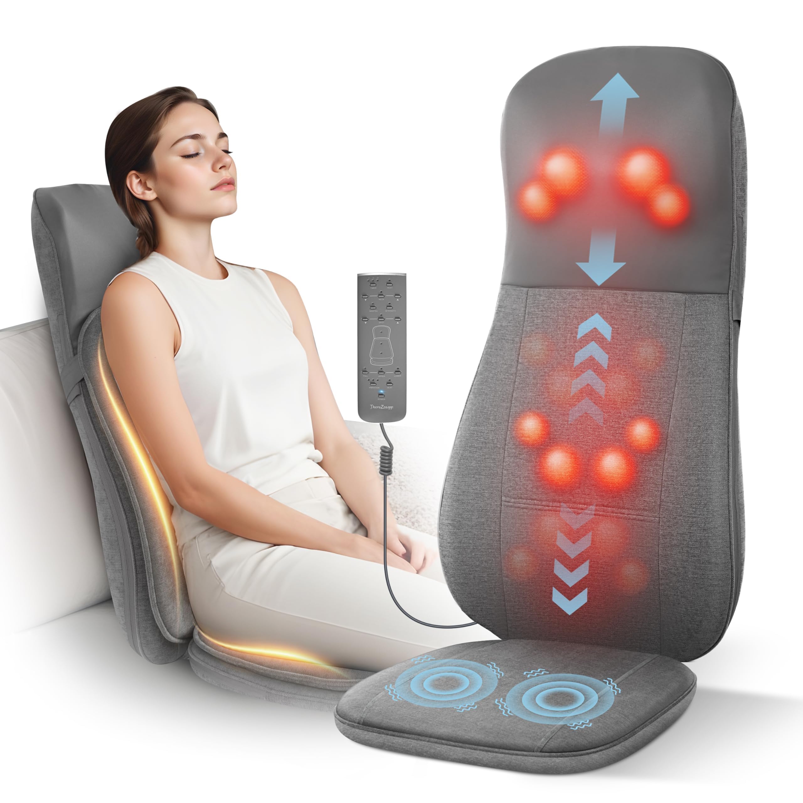 Therazzage Shiatsu Back and Neck Massager with Heat, Kneading, Rolling, Vibration, Massage Seat Cushion, Full Back Massage Chair Pad