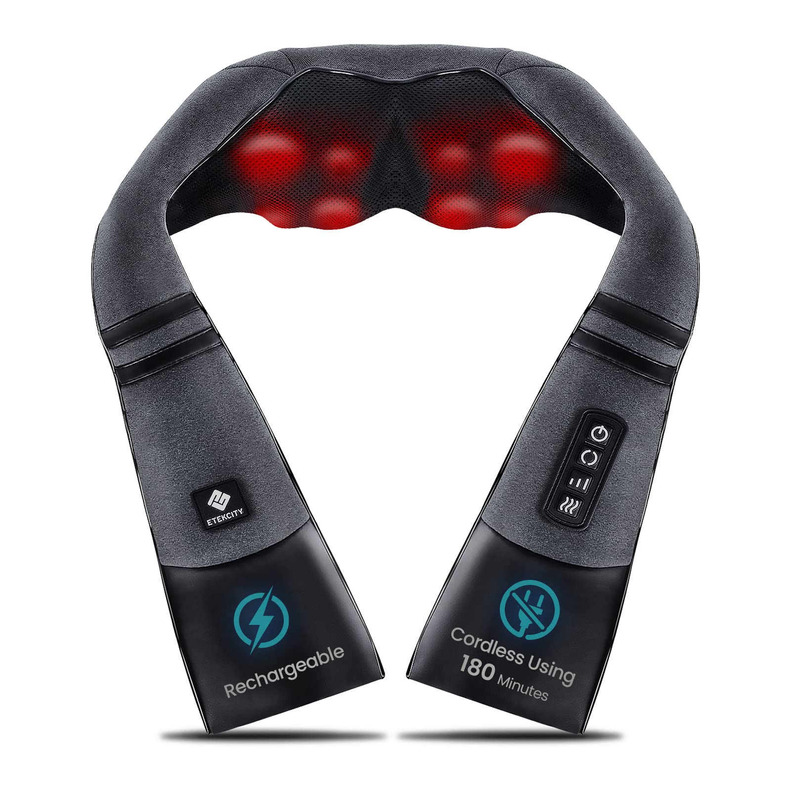 Etekcity FSA HSA Eligible Cordless Neck Massager with Heat for Pain Relief Deep Tissue, FSA Wearables, Rechargeable Shiatsu Back Shoulder Massage Tool, Best Gift for Mother, Father, Women, Men
