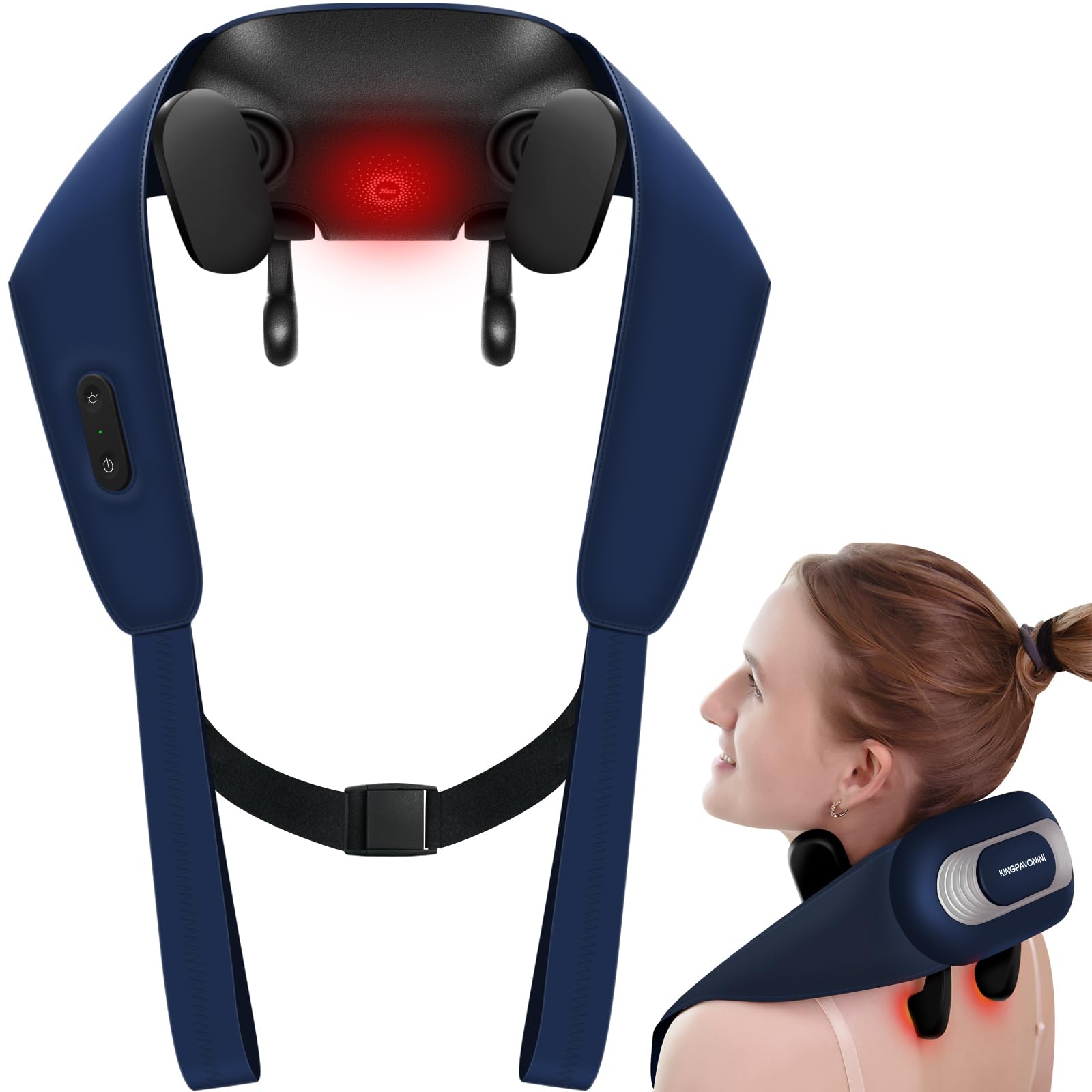 KingPavonini Neck Massager with Voice Prompt, Wireless Shoulder Massager with Heat, 6D Shiatsu Back and Neck Massage for Pain Relief Deep Tissue at Home Office, Gifts for Men Women Mom Dad