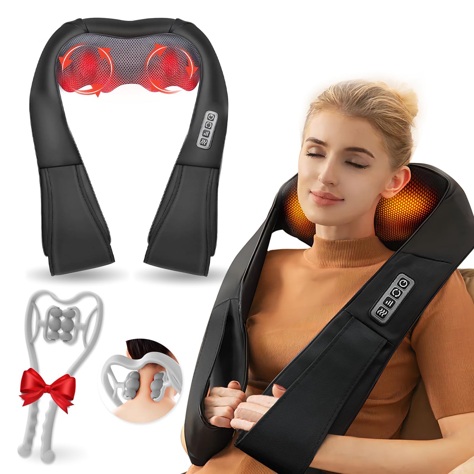 Neck Massager for Pain Relief,Mothers Day Gifts for Mom,Shiatsu Back and Neck Massager with Heat,Electric 4D Massage Pillow,Gifts for Women Men Mom Dad(NOT Cordless)