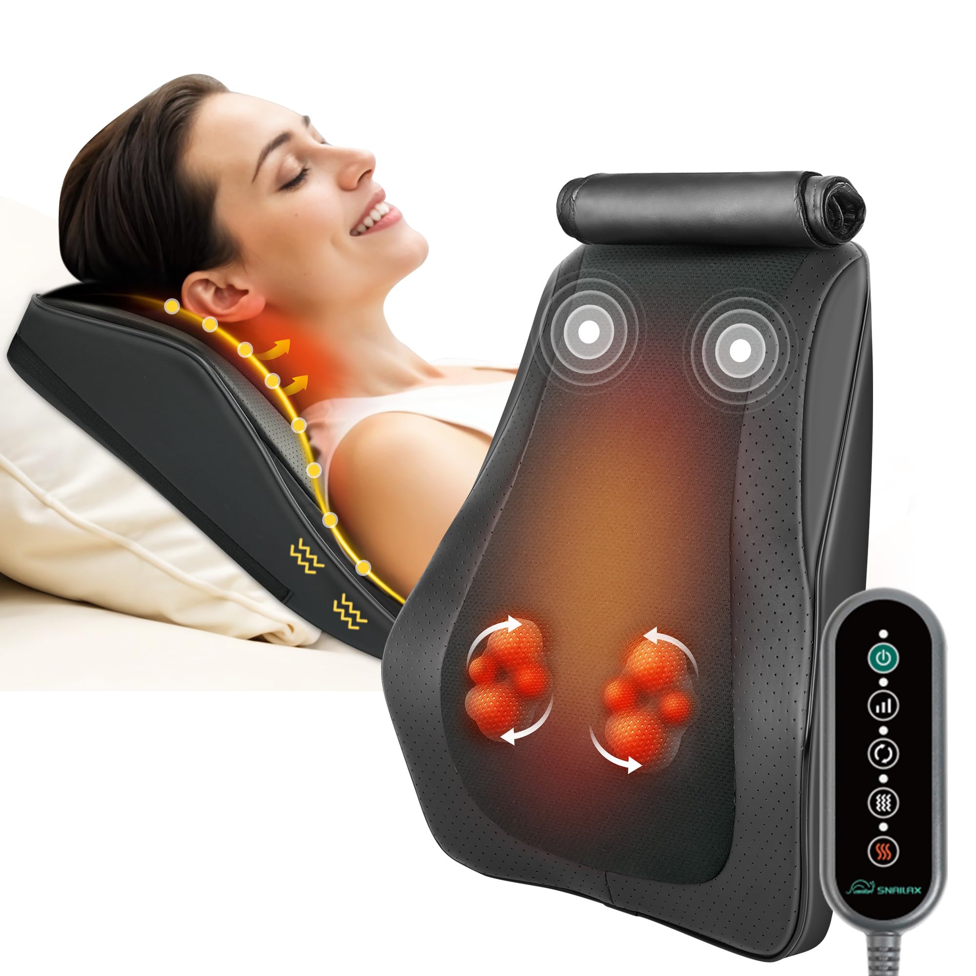 Snailax Back Massager for Back Pain Deep Tissue, Shiatsu Lower Back Neck Massager with Heat, Kneading Massage Pillow for Back Neck Shoulder, Valentine Gift(Black)