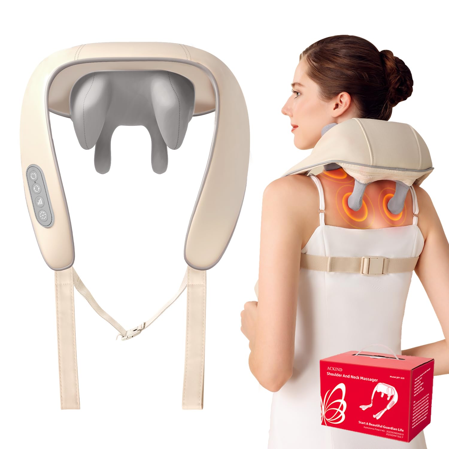 Neck Massager with Heat, Shiatsu Shoulder Massage, Electric Acupressure Neck Massager Best Gift for Parents/Elders/Health/Women/Men Deep Kneading Massage Like Human to Free Your Hand
