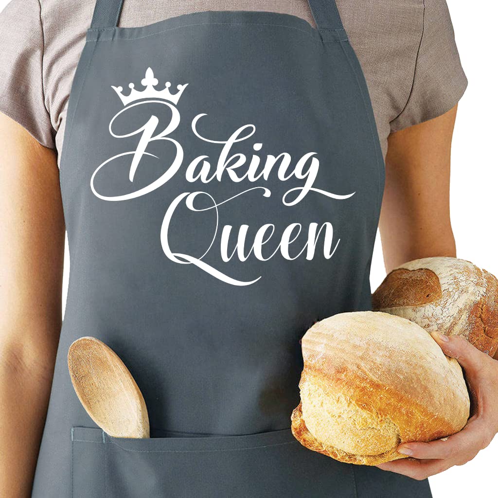 Funny Baking Aprons for Women, Cute Baking Gift for Bakers, Baking Queen Apron, Kitchen Cooking Apron with 2 Pockets - Birthday Mothers Day Gift for Wife Mom Sister Daughter Aunt Grandma