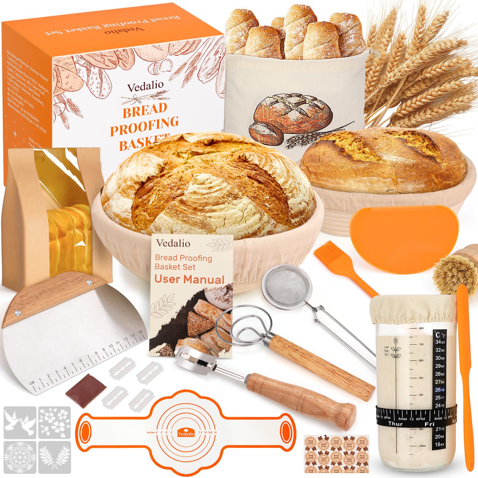 Sourdough Bread Baking Supplies, Sourdough Starter Kit, Bread Proofing Basket, Bread Making Tools Kit, Sour Dough Kit Tools, Sourdough Proofing Basket, Sourdough Kit Gifts for Bakers Women Wife Mom