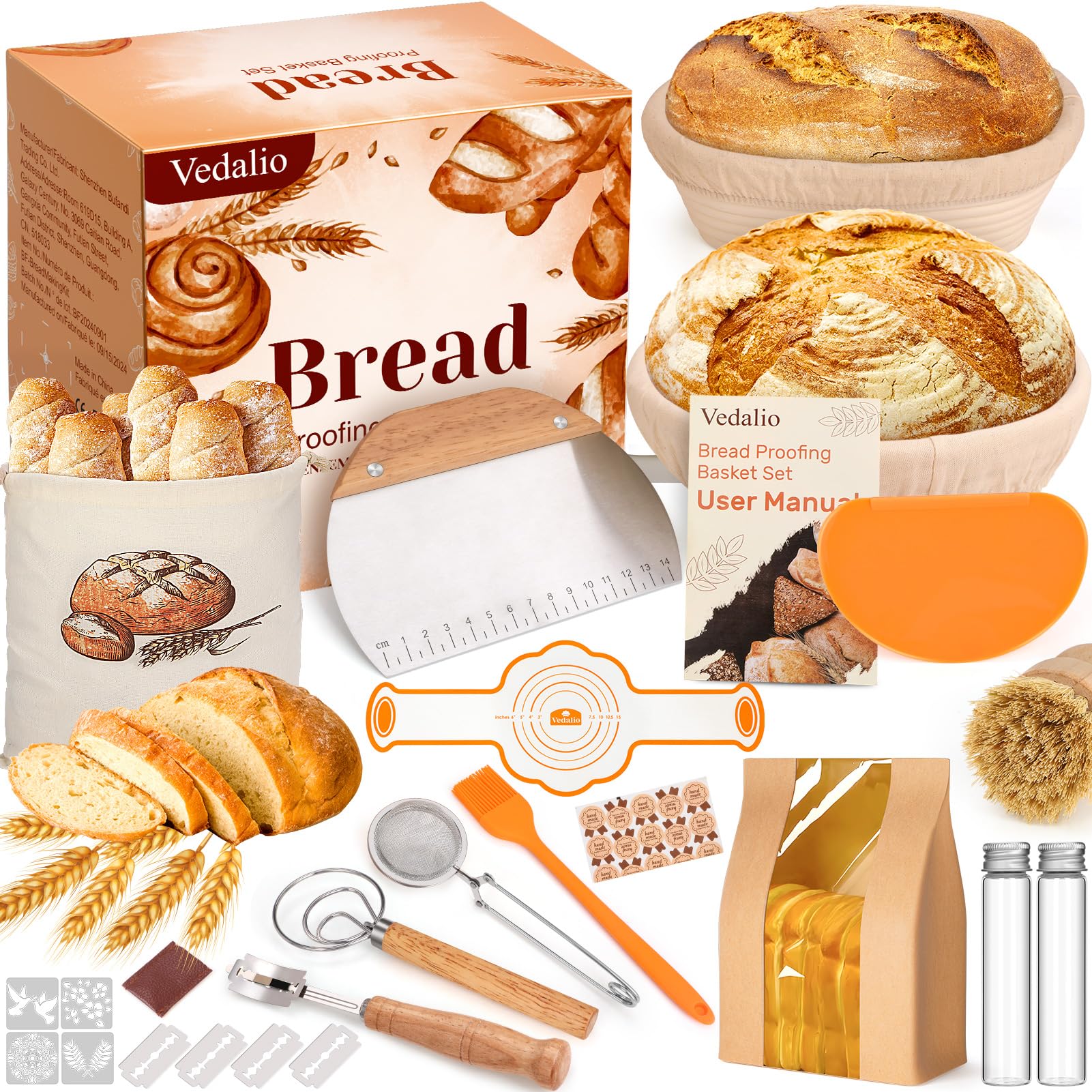 Sourdough Bread Baking Supplies, Sourdough Starter Kit, Sourdough Proofing Basket, Bread Proofing Basket, Sour Dough Kit, Sourdough Accessories, Sourdough Kit Birthday Gifts for Mom Women Friendship