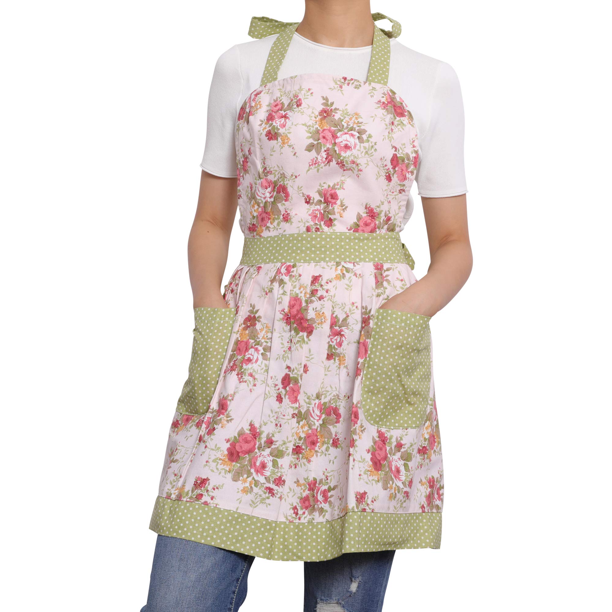NEOVIVA Kitchen Aprons for Women with Pockets,Cooking Aprons for Women,Vintage Apron for Baking Gardening, Mother's Day Gifts