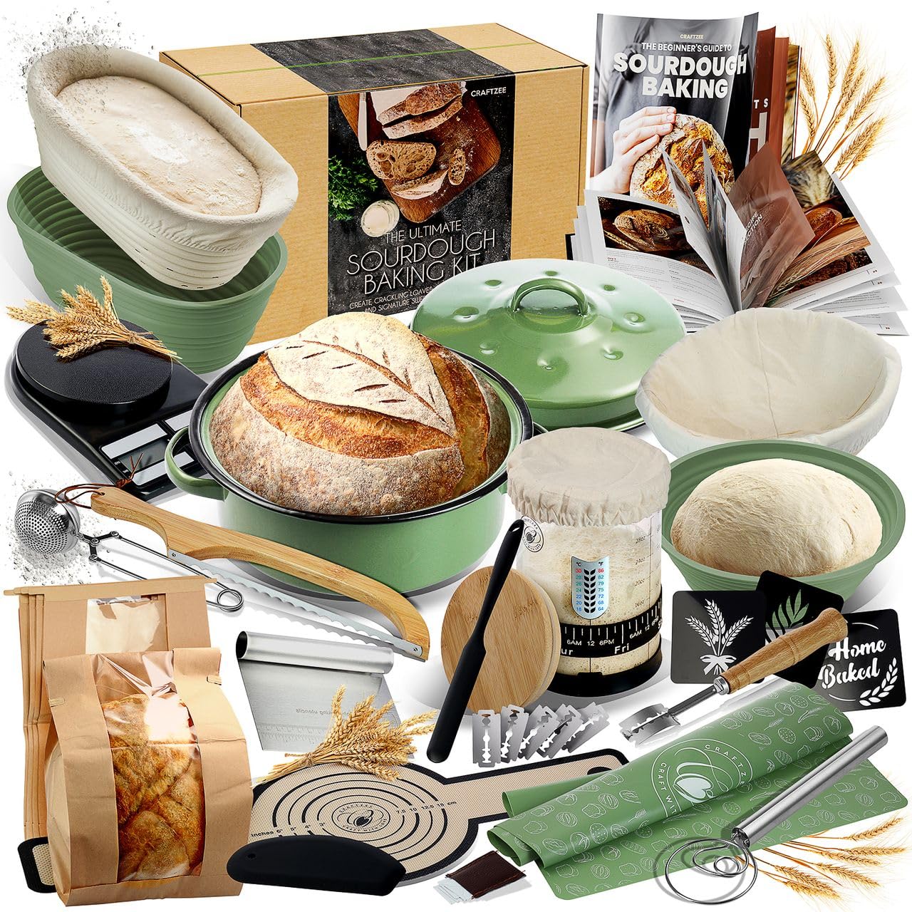 Super All-Inclusive Sourdough Starter Kit with Pot, 34 Oz Starter Jar, 4 Banneton Proofing Baskets, Scraper, Scale, Recipe Book, Bread Making Tools & More. Birthday Gifts for Mothers Day Gifts for Mom