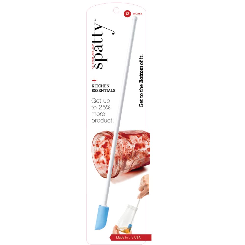 Spatty Daddy Kitchen Spatula (12 Inch Blue) - Shark Tank Mom Made - Scrapes Last Drop From Jars, Thin Reach Everything Spatula, Stocking Stuffers for Women