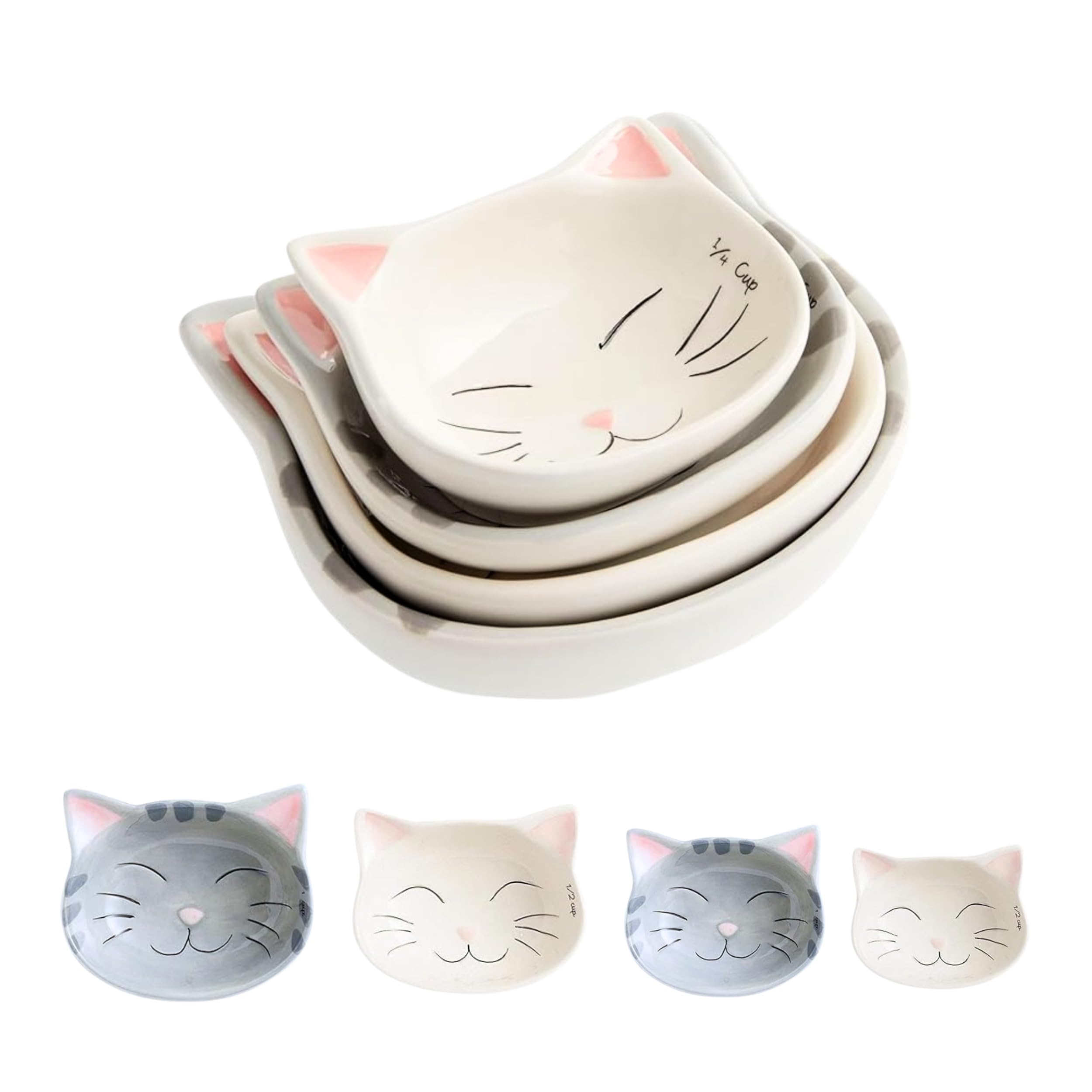 Cat Measuring Cups Set - Novelty Cat Kitchen Accessories & Baking Gifts - Unique Measuring Cups for Stackable & Cute Baking Supplies - Durable, Fun and Decorative Kitty Cup for Cooking (Set of 4)