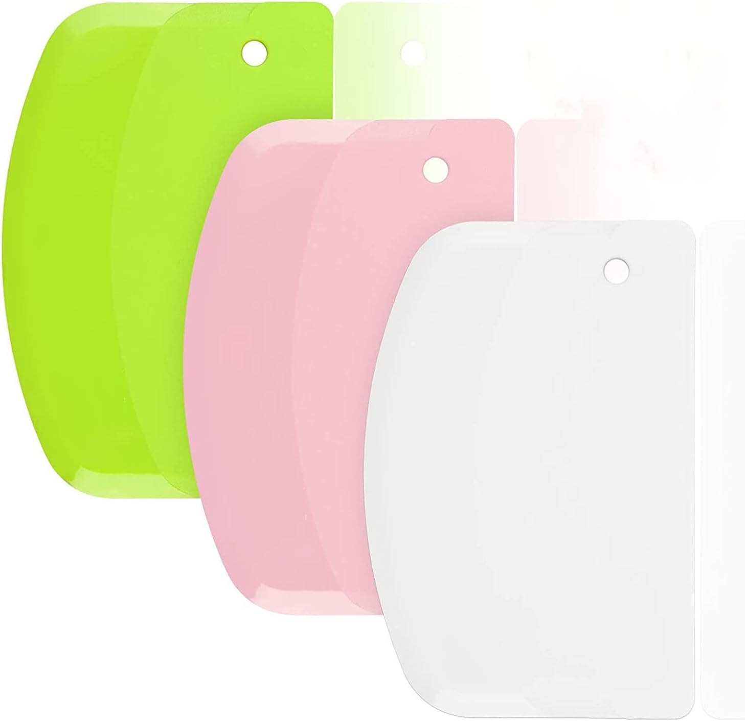 Hard Bench Scraper Dough Scraper - SURDOCA 5.31x3.64'' BPA Free PP Plastic Pastry Bread Baking Making Tools, Cake Bowl Pastry Baking Supplies Cake Dough Fondant Icing Smoother, Green+Pink+White