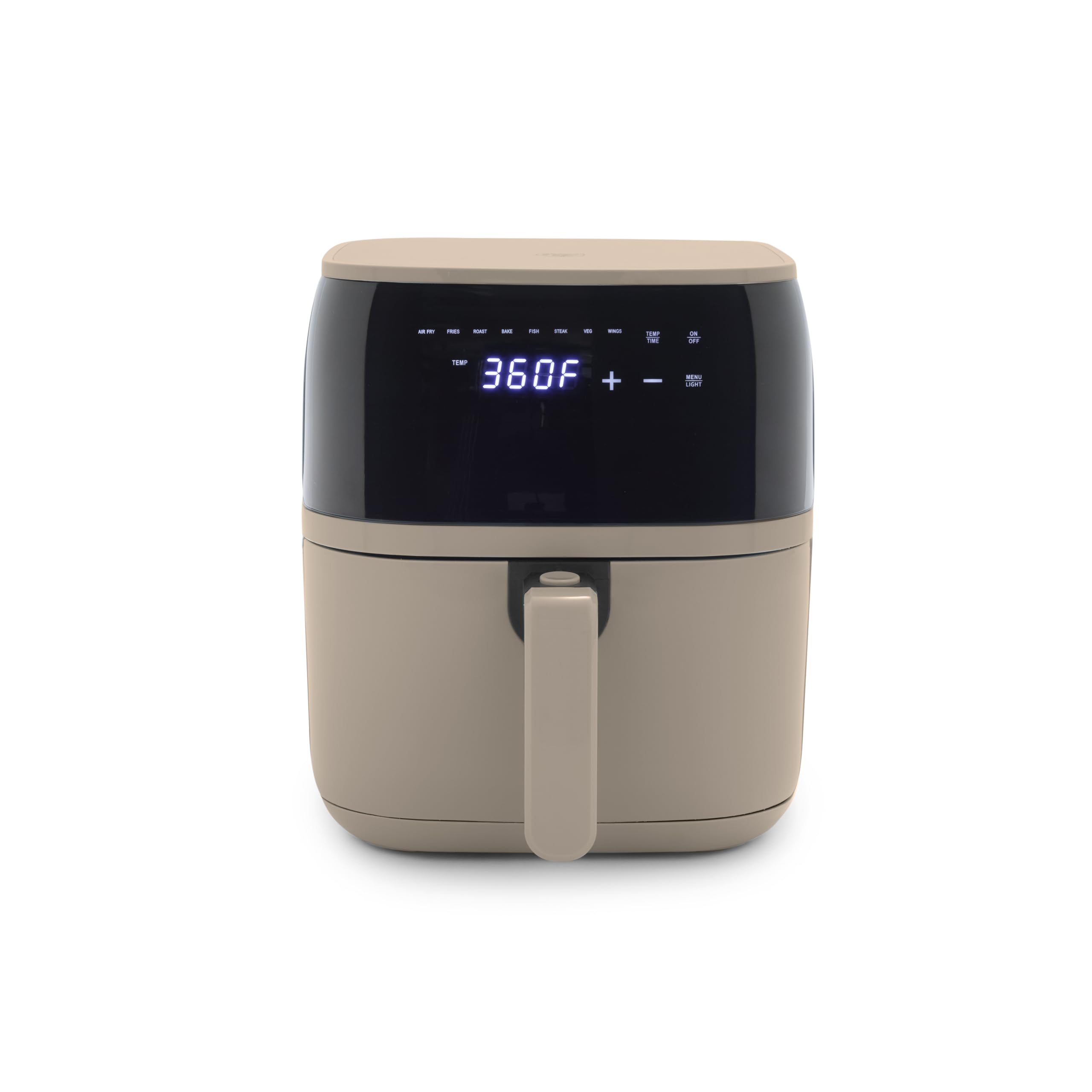 GreenLife Compact Electric Air Fryer Oven, 5.3 QT, PFAS-Free Ceramic Nonstick Drawer, 8 One Touch Digital Display, Easy View Window, Auto Shut-Off Timer, Dishwasher Safe Parts, 1500 Watts, Taupe