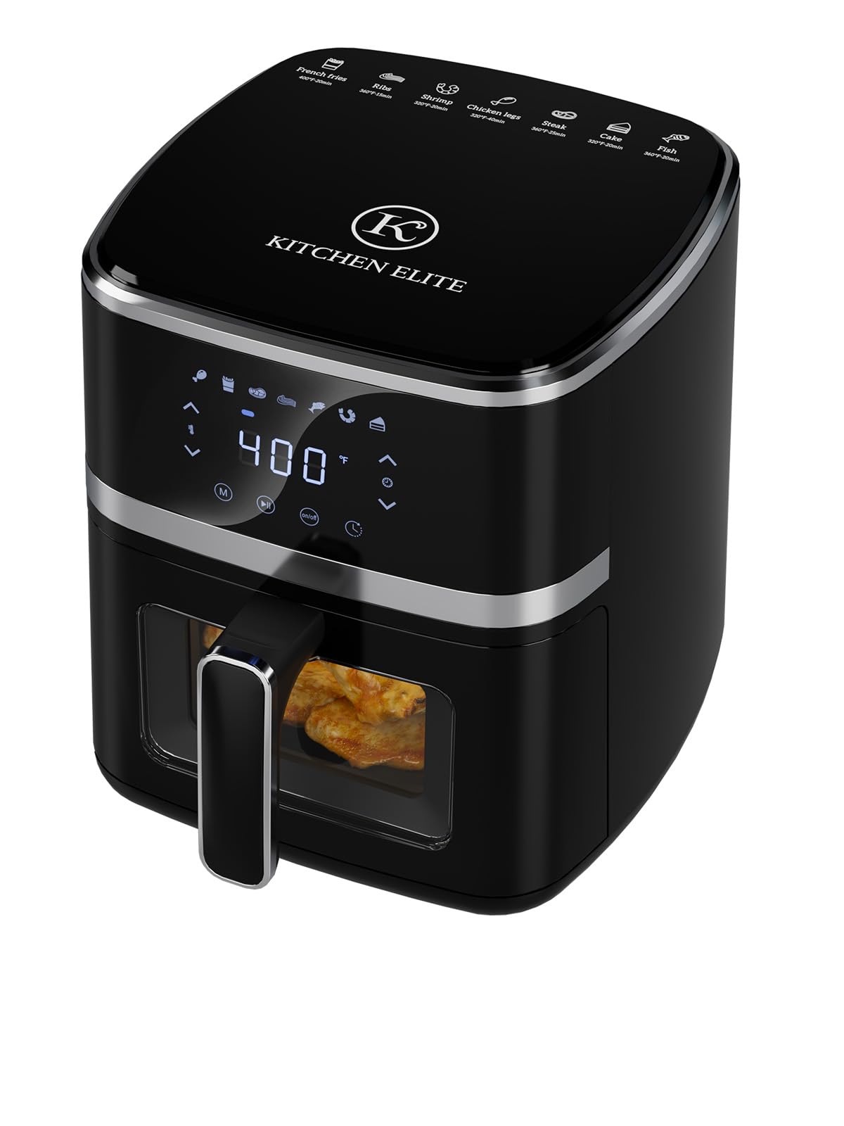Kitchen Elite® Air Fryer Oven 5.28 Qt, 7-in-1 Digital Display Compact Cooker with Easy View Window, Space-saving, Nonstick and Dishwasher Safe Basket, Black