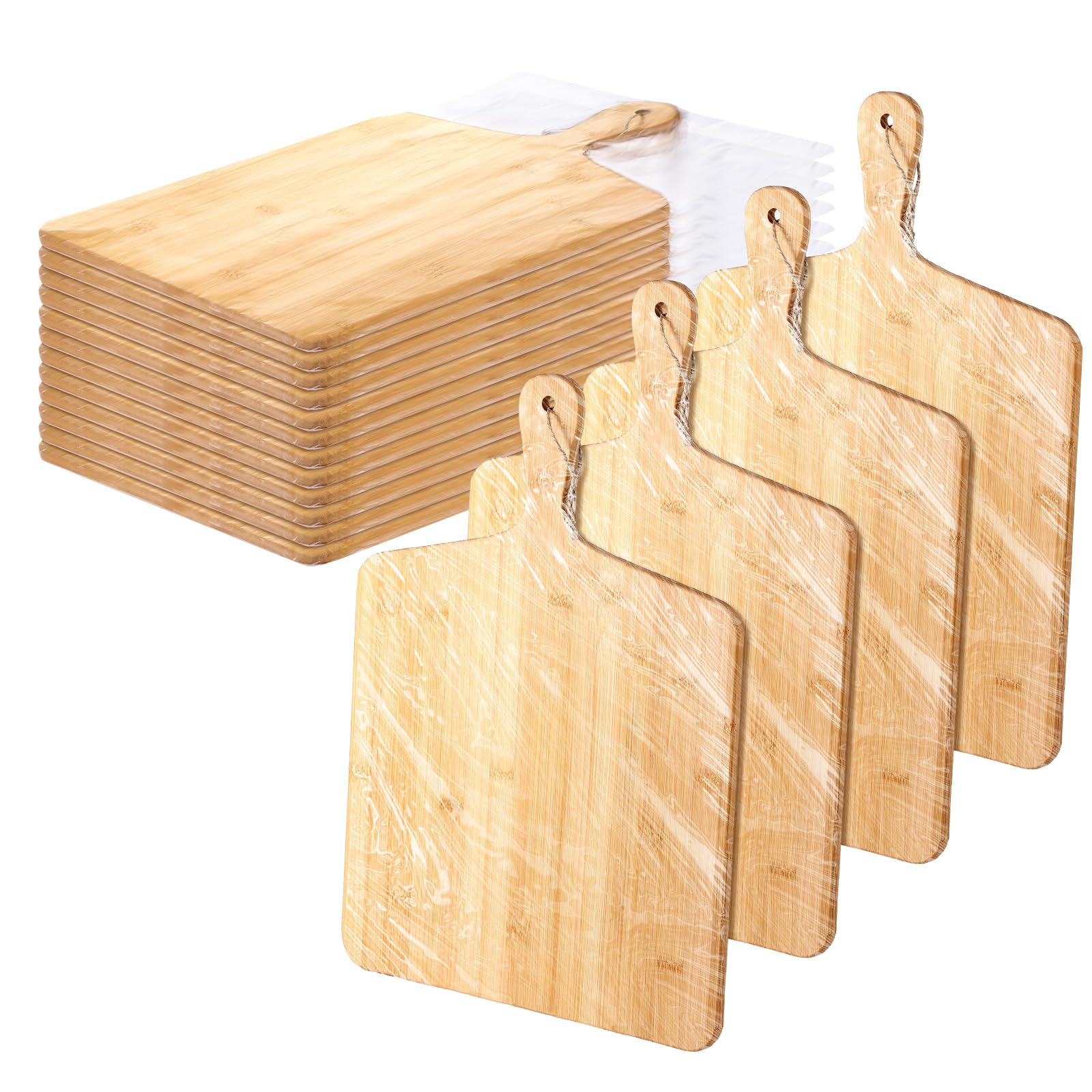 Patelai 12 Packs Wooden Cutting Board Set with Handles Large Kitchen Serving Plain Chopping Board Bulk Gifts for Mom for Vegetables Meat Pizza Cheese Fruit Bread(Bamboo,17 x 13 Inch)