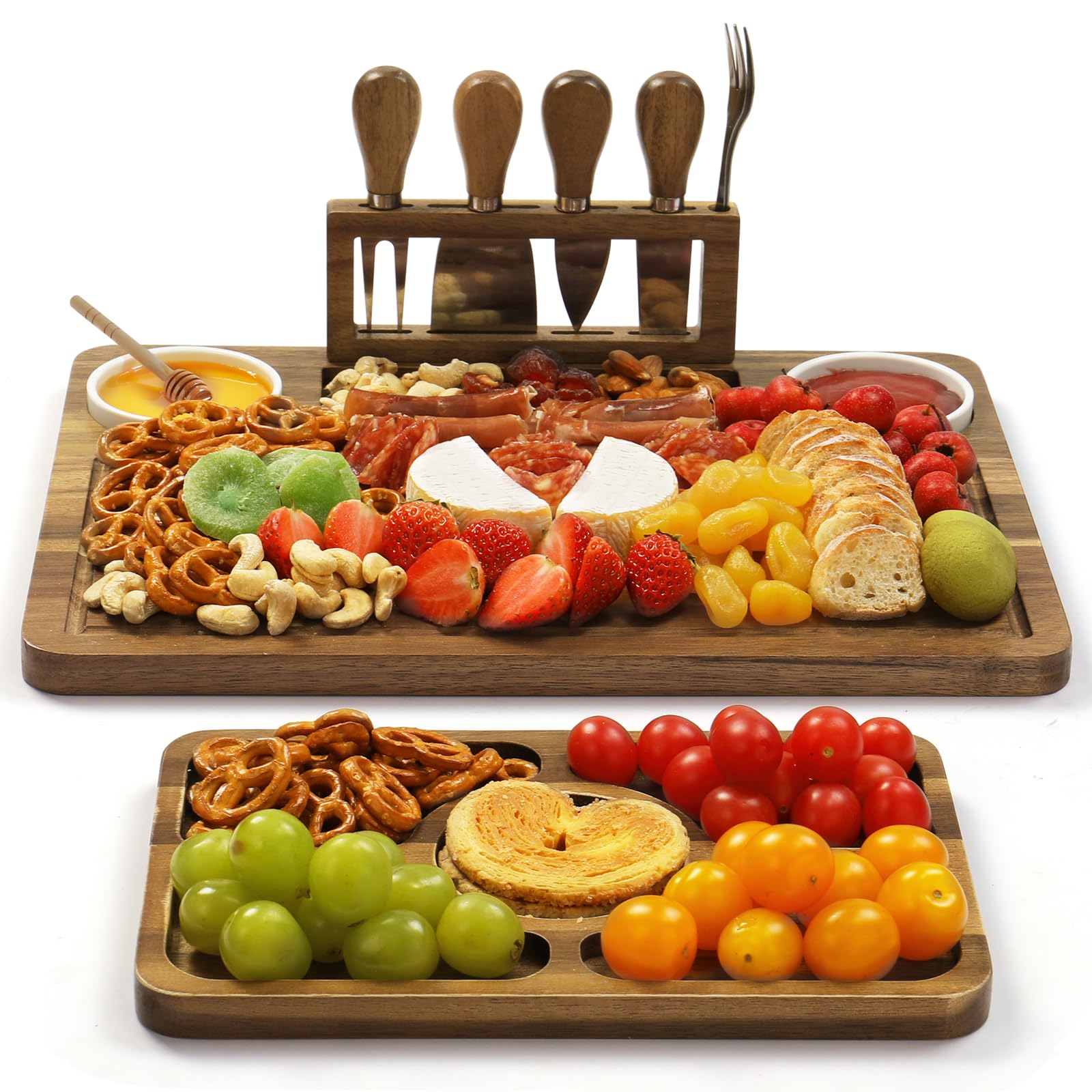 Acacia Wood Charcuterie Boards (23"×11"×0.8") and Knife Set, Lightweight Cheese Board and Platter, Unique Gift for Housewarming, Anniversary & Wedding, Mother's Day and Christmas for Women…