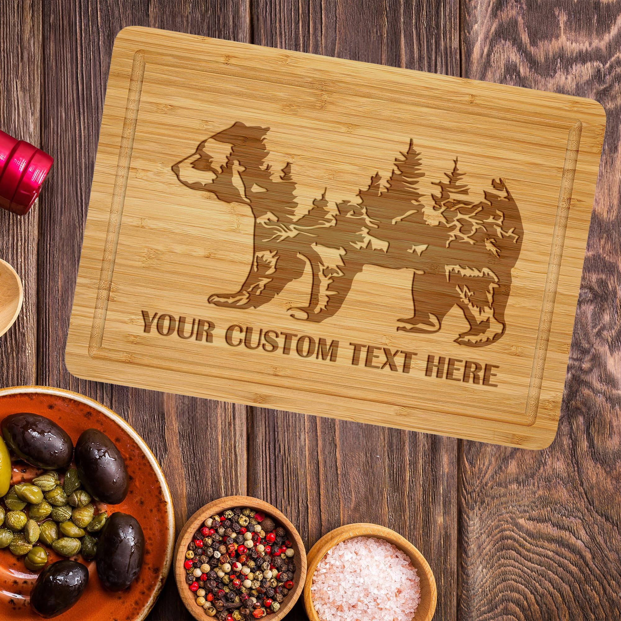 Bear Mountain Cutting Board Personalized, Custom Mama Bear Board, Customized Cutting Boards for Kitchen, Bear Serving Board, Gift to Wife, Mountain Forest Chopping Block