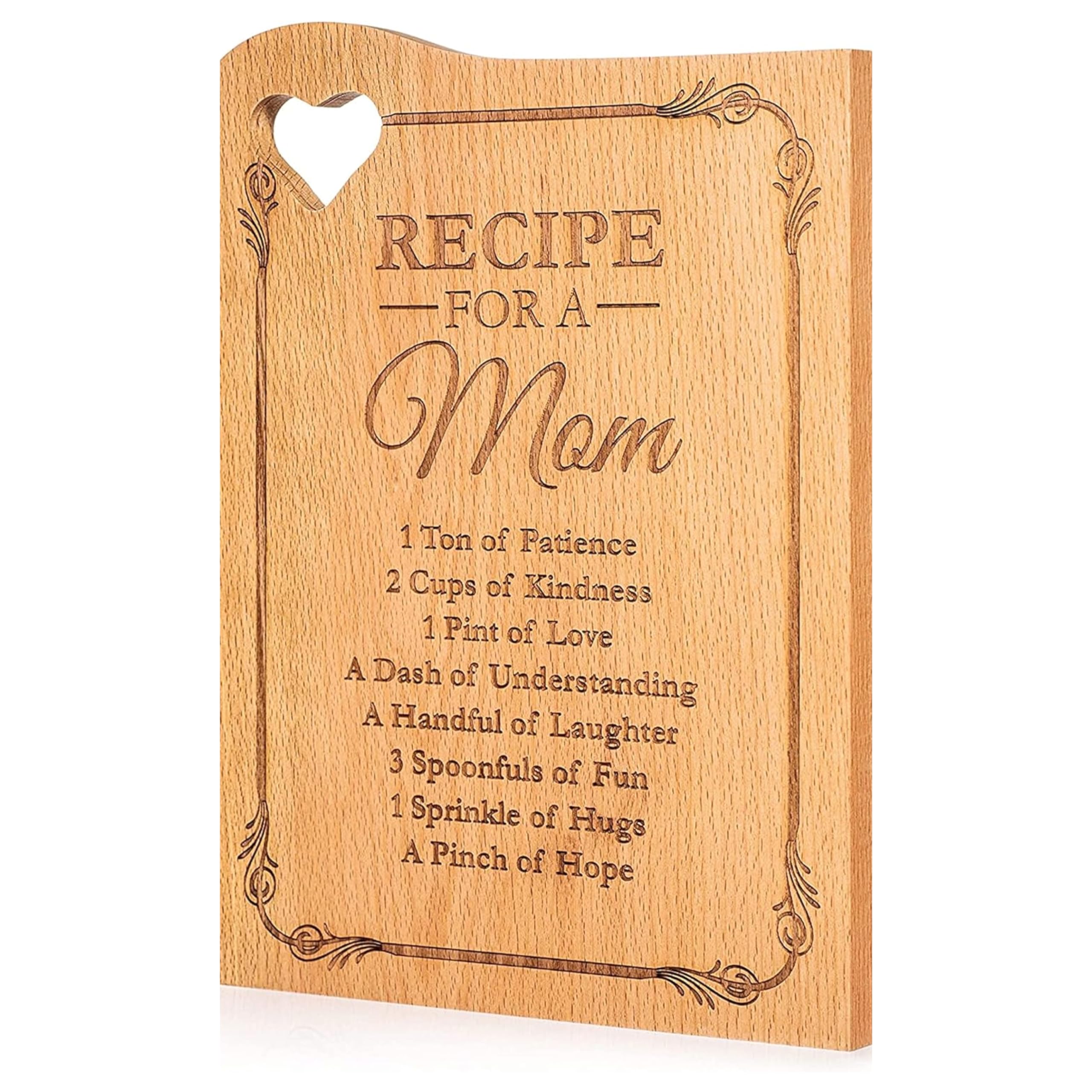 Wooden Custom Cutting Board Personalized for Mom 12 x 9 Inches - Mom’s Recipe Cutting Board with Heart Shaped Cut Out - Personalized Gifts for Mom from Daughters - Kitchen Present