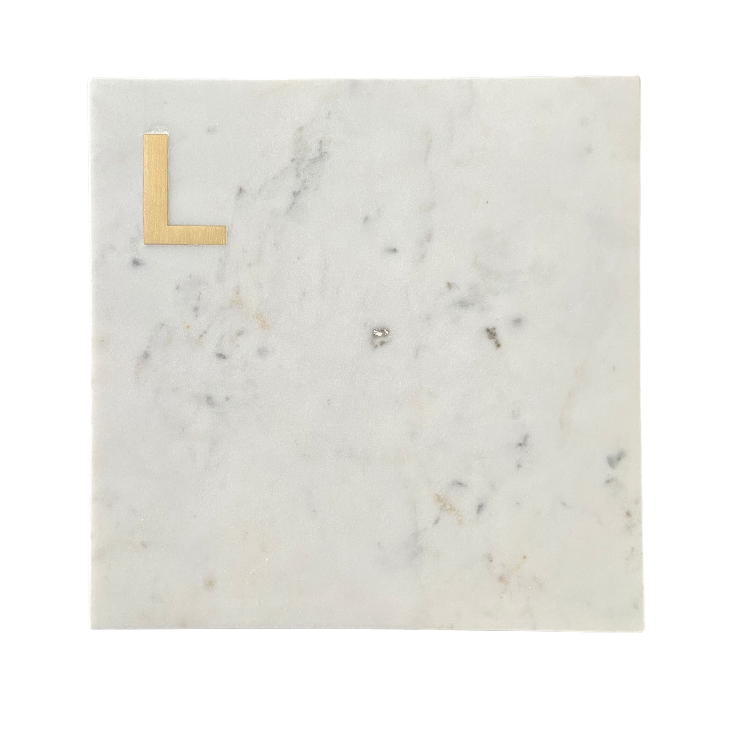 Bleu Monogram Marble Cheese Board, Hand Crafted White Marble Cutting Board, Personalized Charcuterie Board with Brass Initial, Great Wedding or House Warming Gift, Letter L