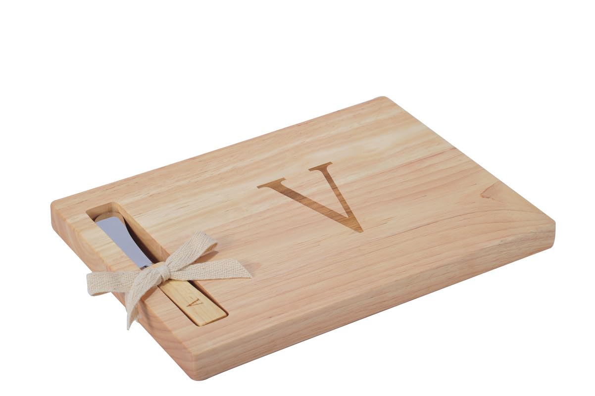 Miicol Wood Charcuterie Board, Monogram Cheese Board 10 Inch, Personalized Initial Cutting Board with Spreader, Unique Housewarming Gift, Ideal for Kitchen, Home, Letter V