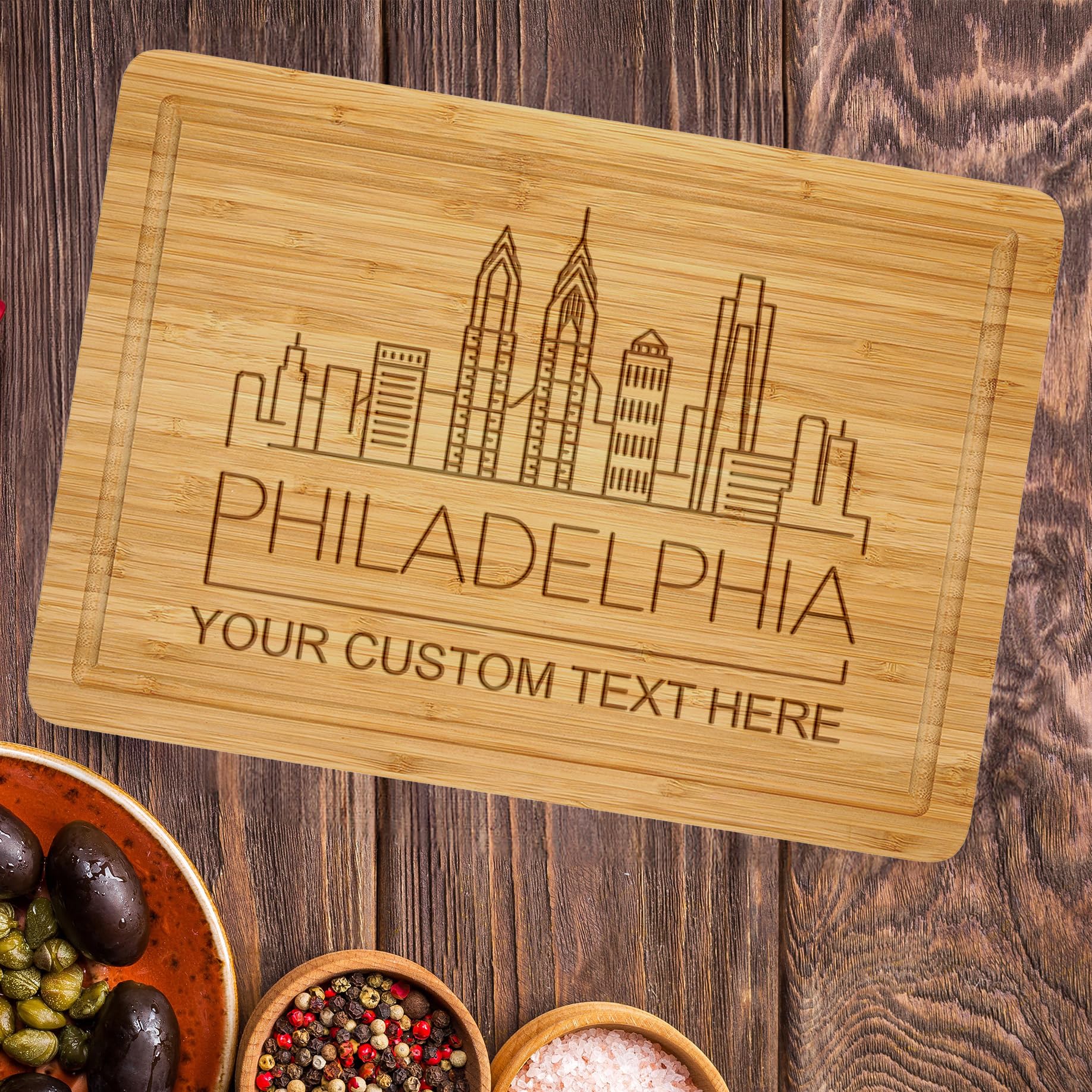 Personalized Philadelphia Skyline Cutting Board, Custom Philly City Chopping Boards, Pennsylvania Charcuterie Boards, Gifts for Housewarming, Thanksgiving, Christmas, Mother's Day