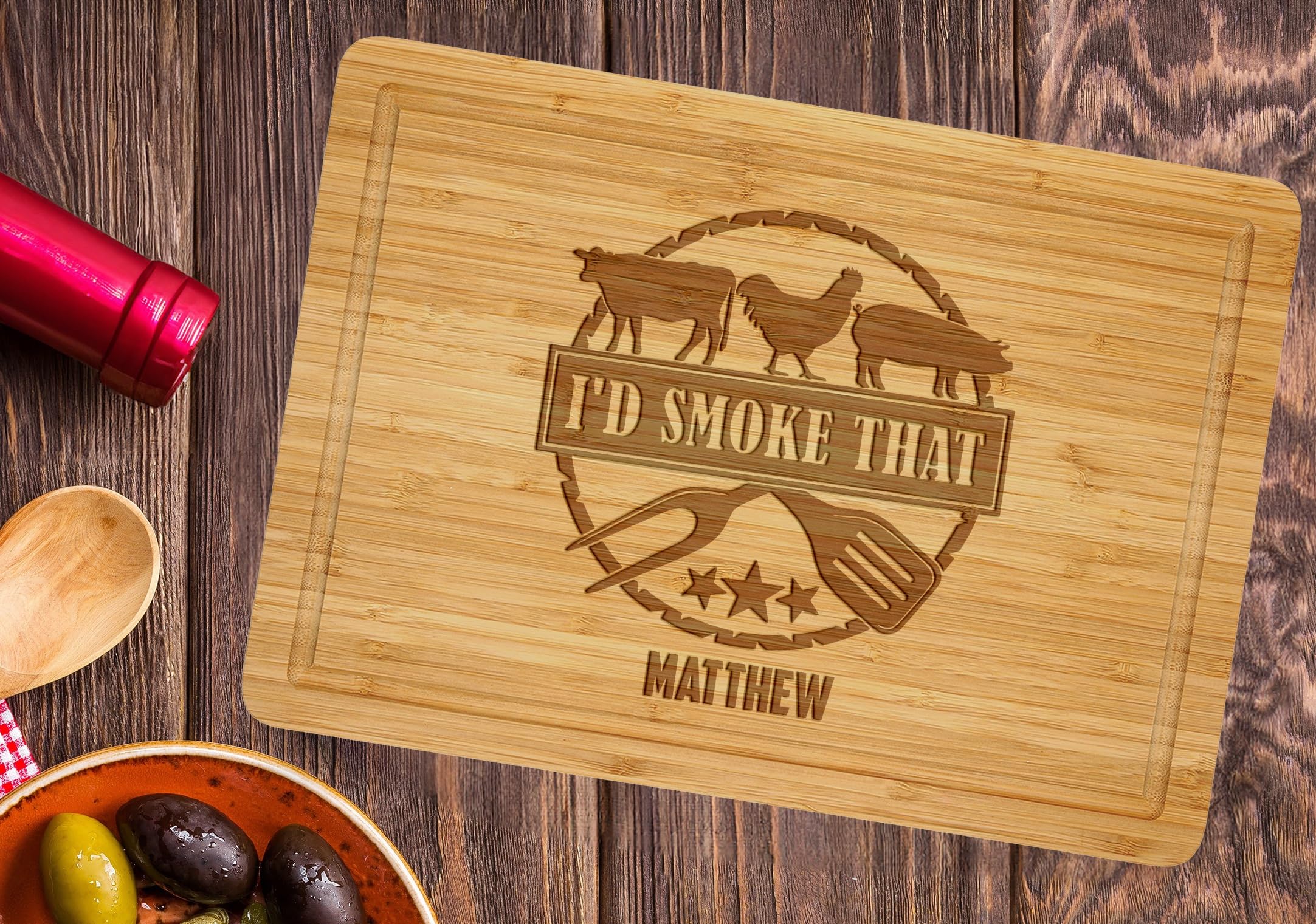 I'd Smoke That, Custom BBQ Board, BBQ Cutting Board, Engraved Cutting Board, Personalized Steak Board, Cutting Board Gift, Gift For Dad