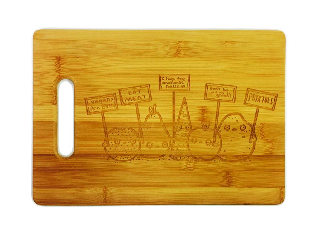 Protesting Vegans Laser Engraved Custom Bamboo Cutting Board - Wedding, Housewarming, Anniversary, Birthday, Holiday, Gift